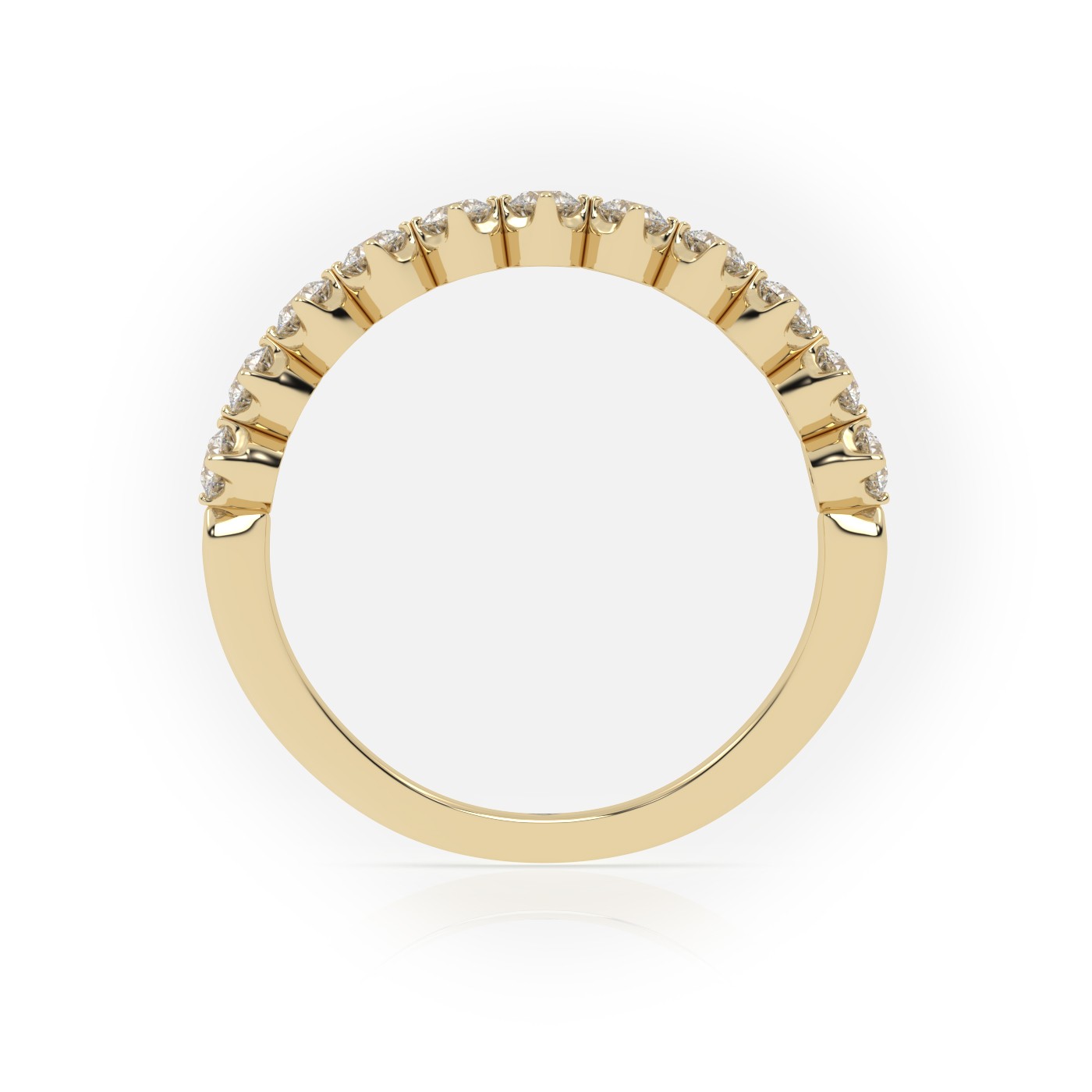 18k yellow gold  round cut shared prongs set half eternity band Photos & images