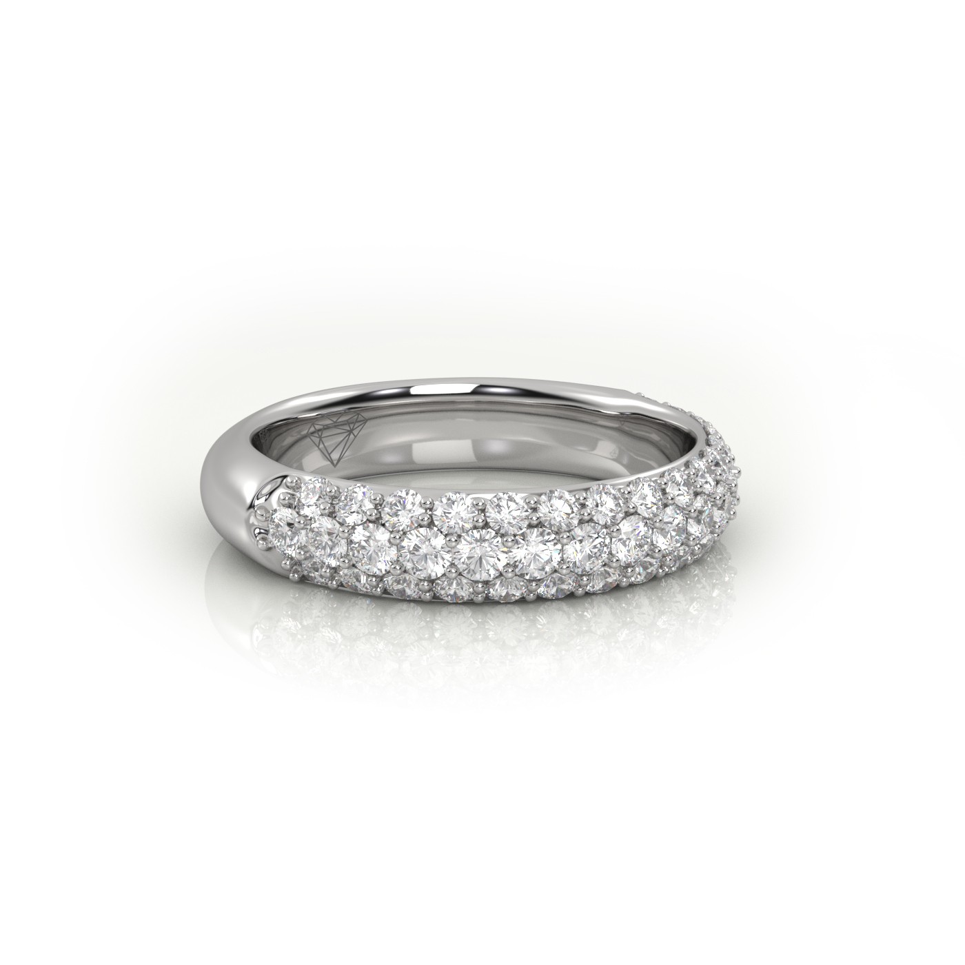 18k white gold  round cut 3 row pave set half eternity band Photos & images