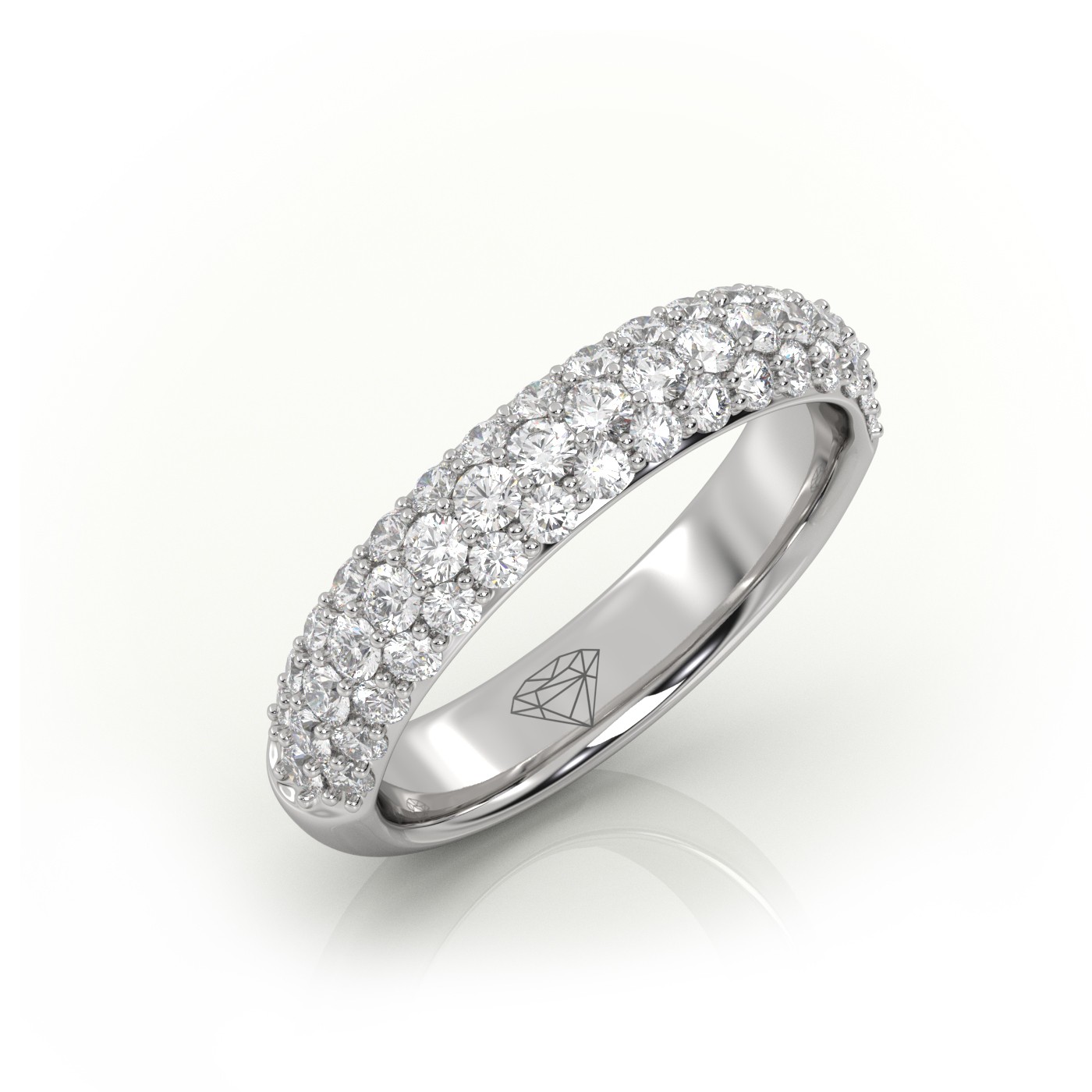 18k white gold  round cut 3 row pave set half eternity band Photos & images