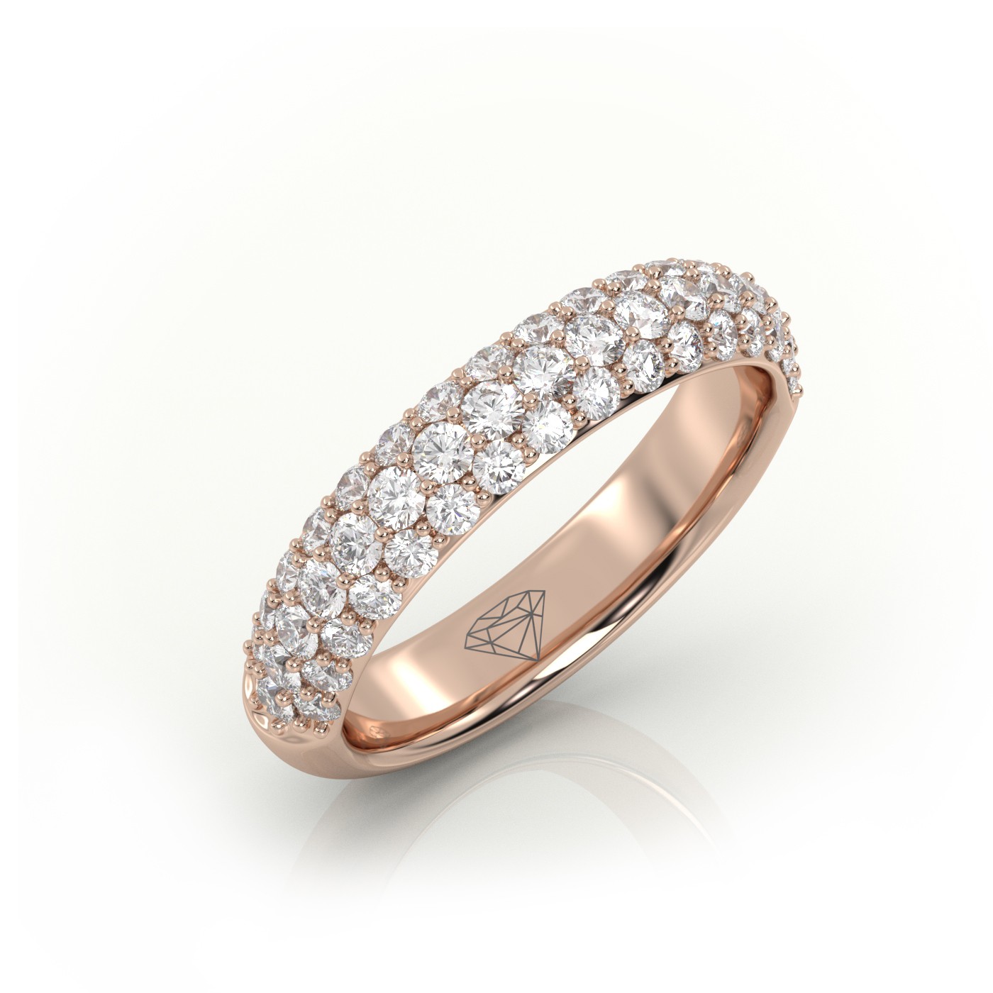 18k rose gold  round cut 3 row pave set half eternity band Photos & images