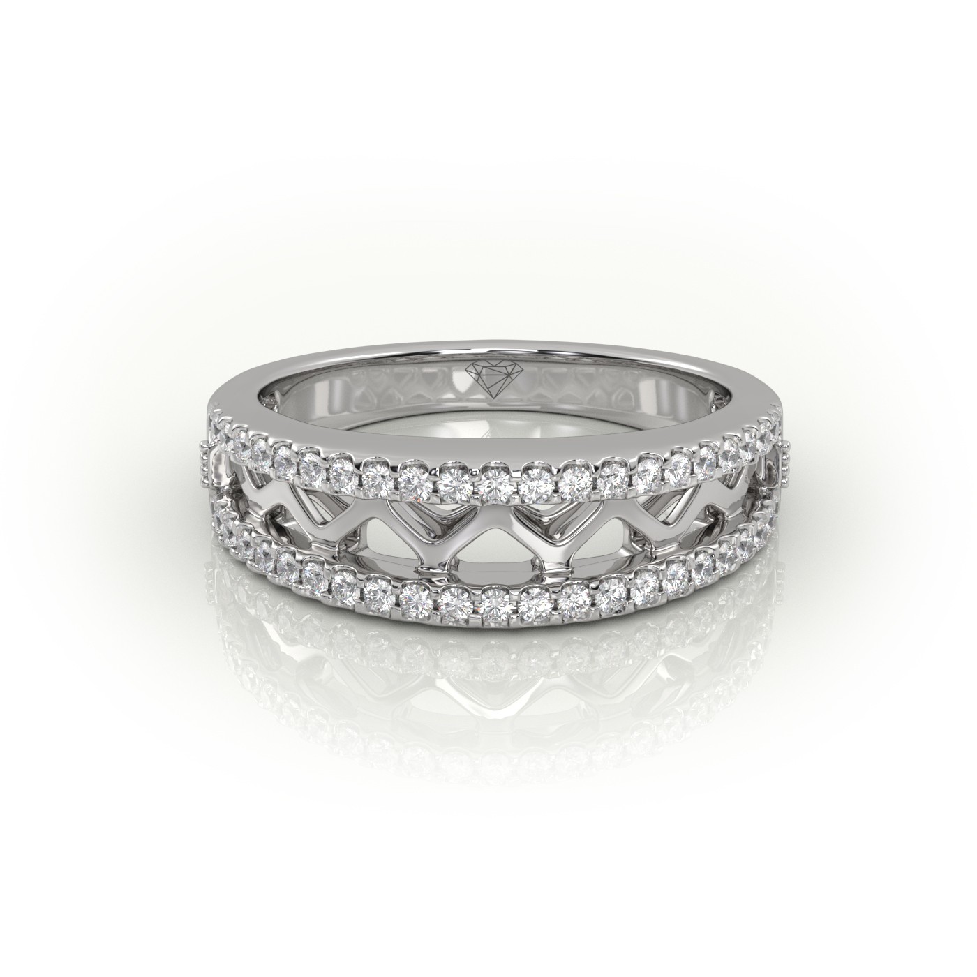 18k white gold  round cut scallop set designer diamond wedding band