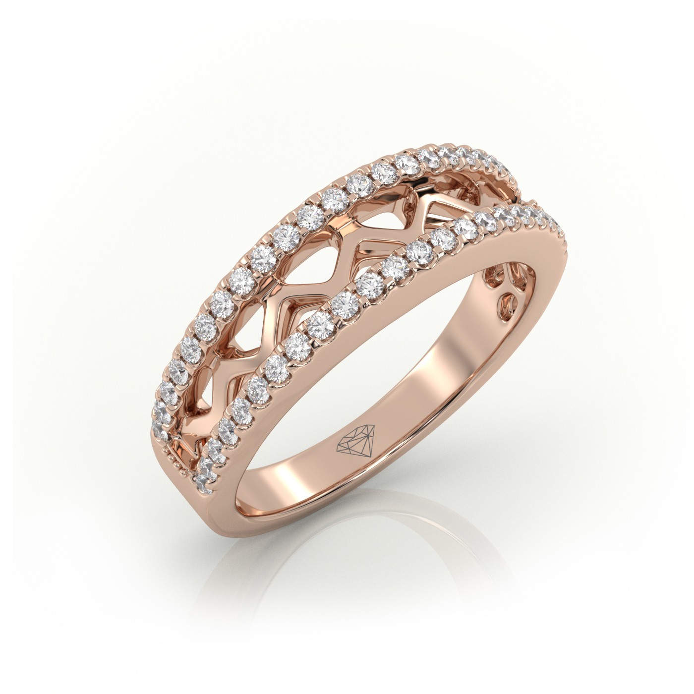 18k rose gold  round cut scallop set designer diamond wedding band Photos & images