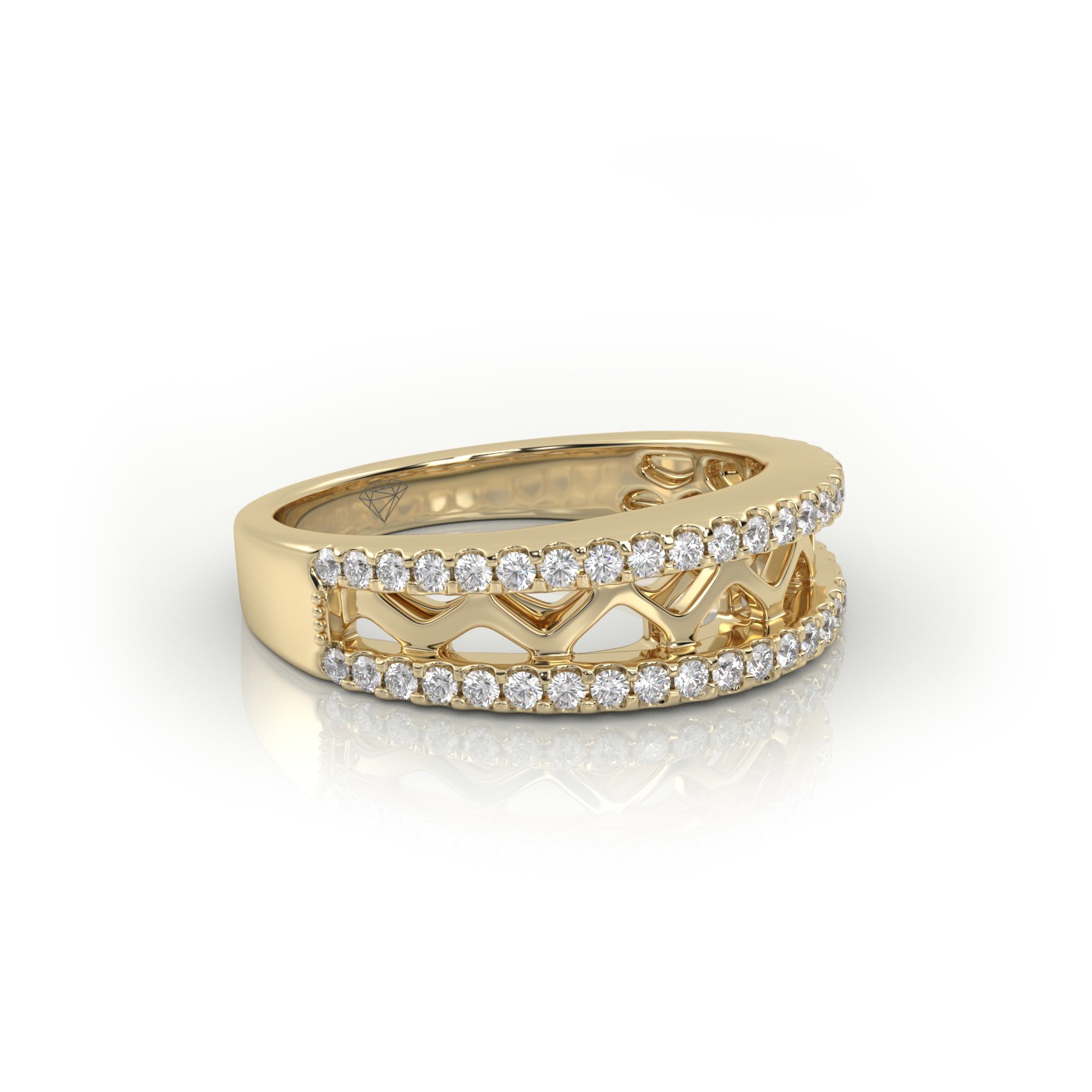 18k yellow gold  round cut scallop set designer diamond wedding band Photos & images