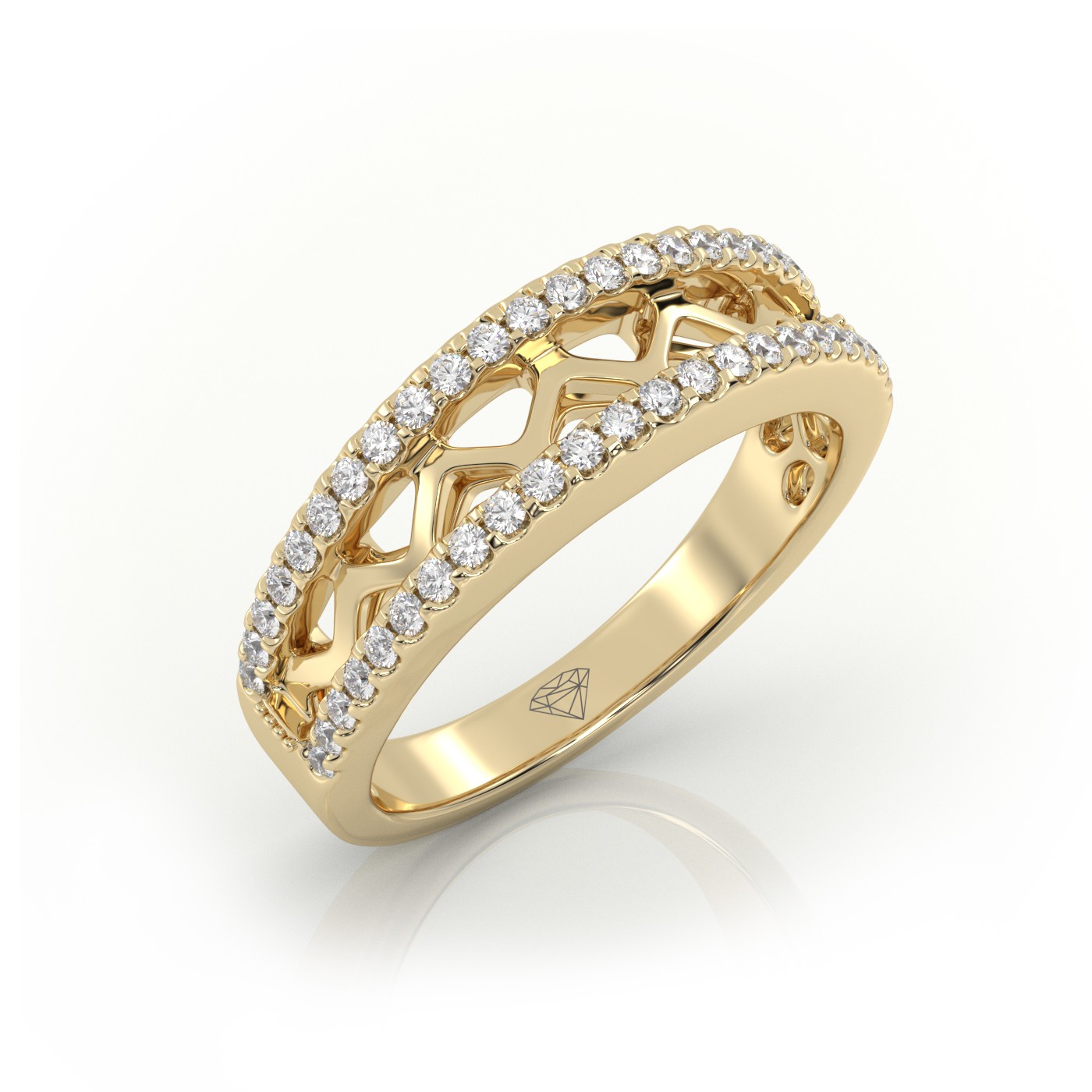 18k yellow gold  round cut scallop set designer diamond wedding band Photos & images