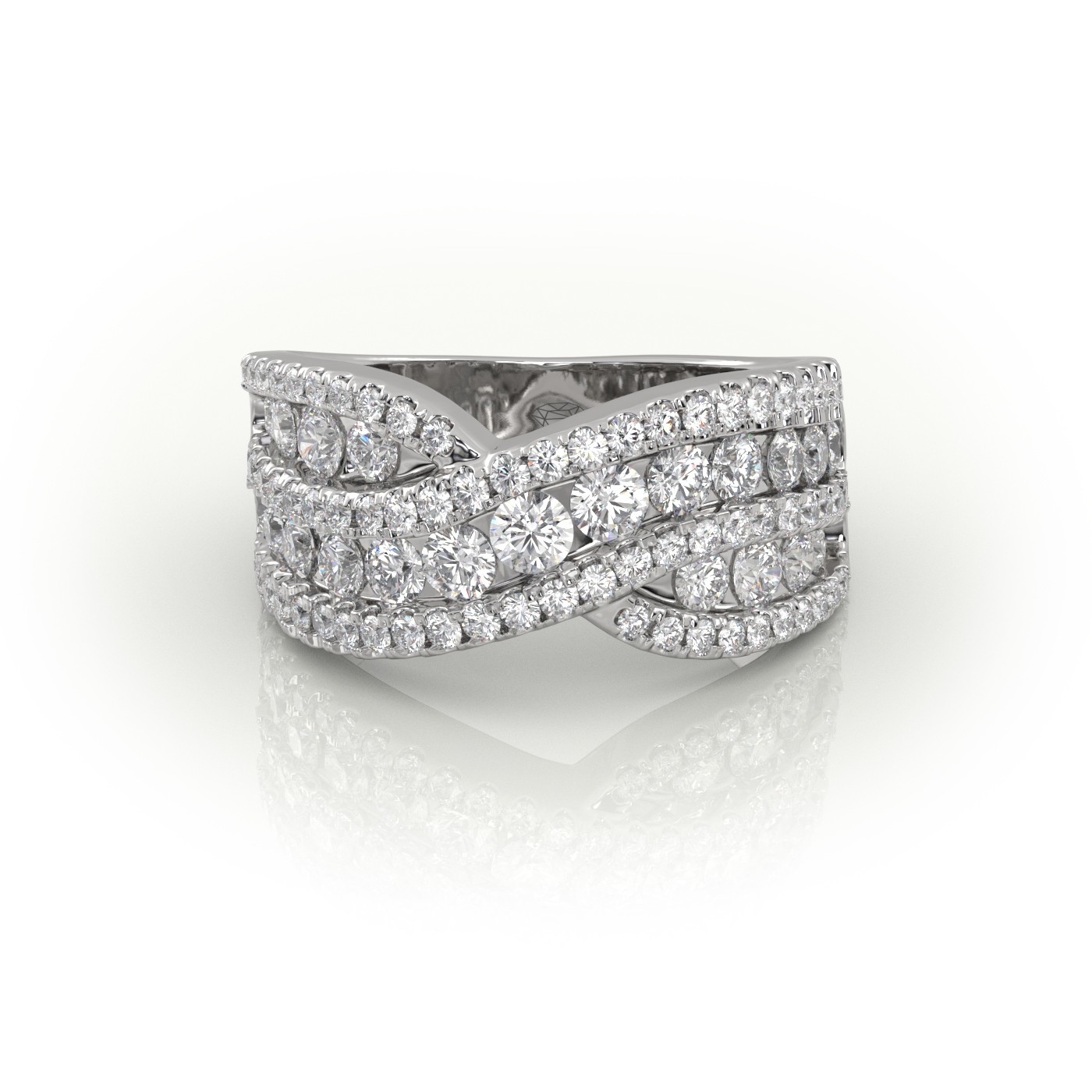 18k white gold  round cut scallop set cross designer diamond wedding band Photos & images