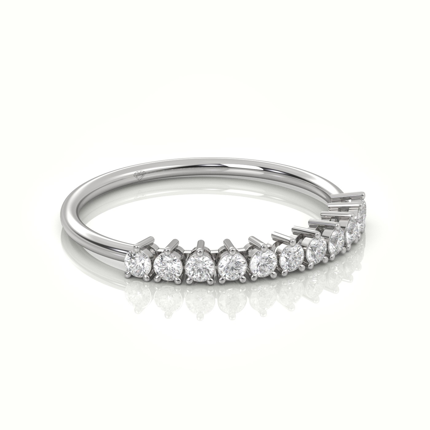 18k white gold  round cut diamond shared prongs half eternity wedding band Photos & images