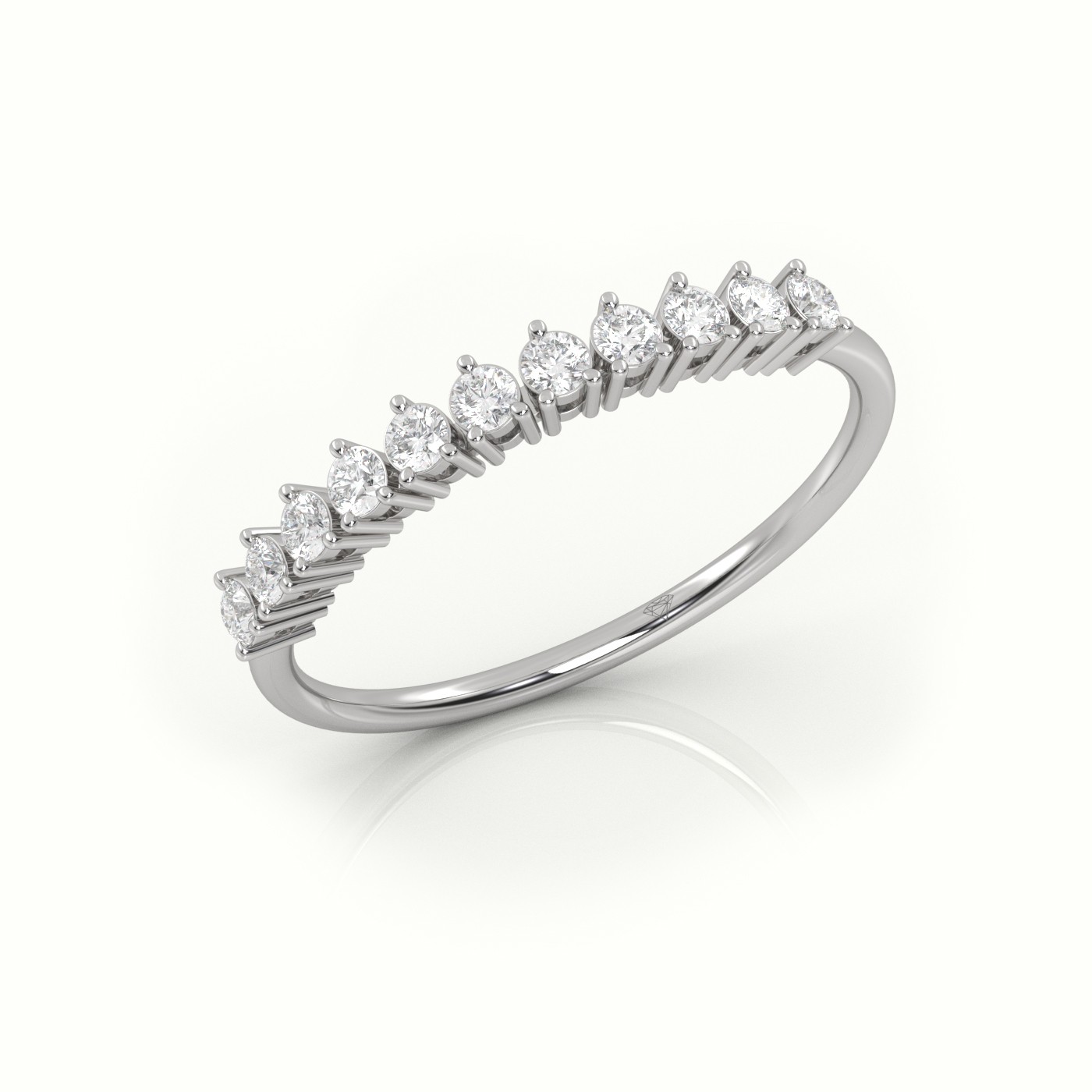 18k white gold  round cut diamond shared prongs half eternity wedding band Photos & images
