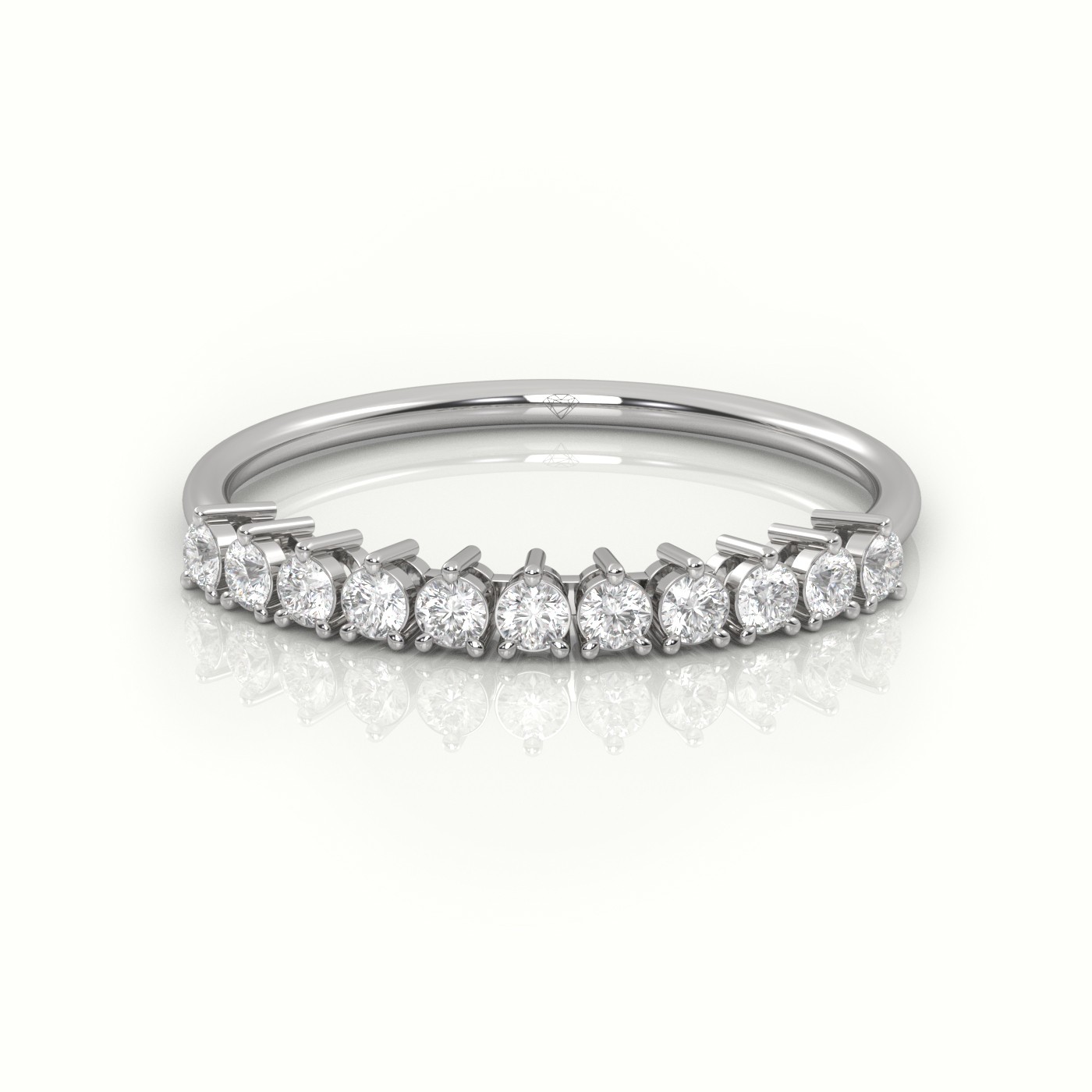 18k white gold  round cut diamond shared prongs half eternity wedding band