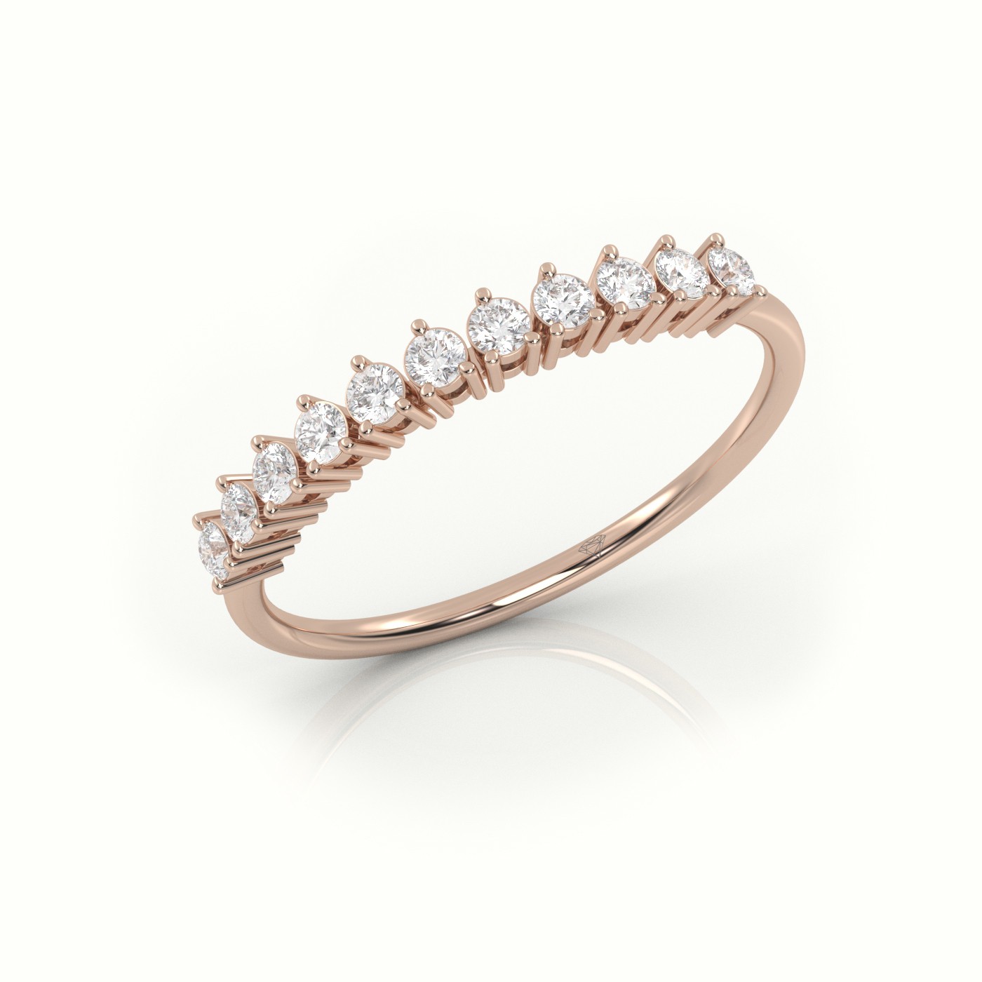 18k rose gold  round cut diamond shared prongs half eternity wedding band Photos & images