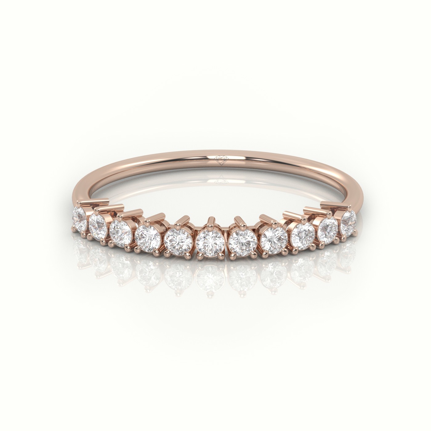 18k rose gold  round cut diamond shared prongs half eternity wedding band