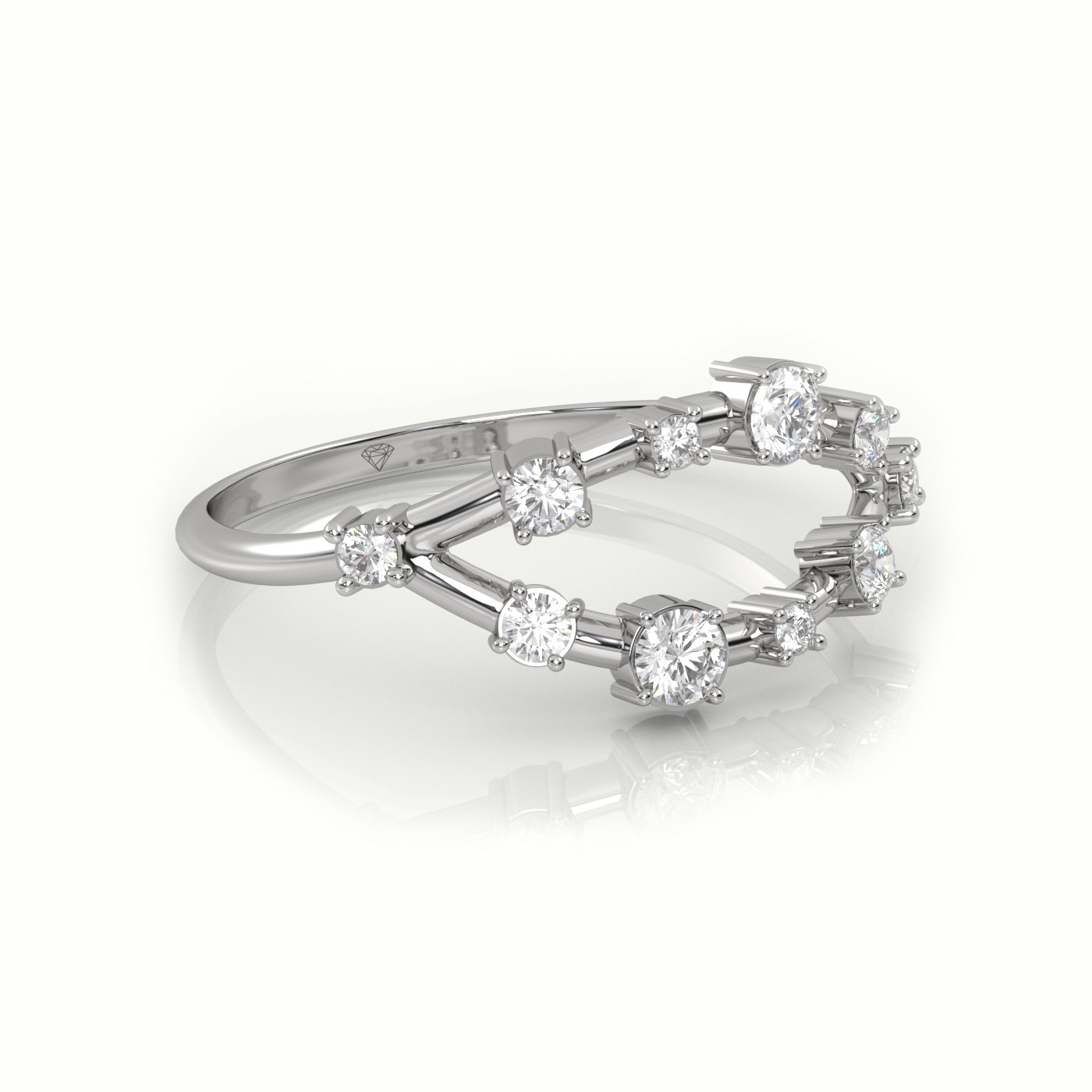 18k white gold  round cut diamond 4 prongs open setting designer ring Photos & images