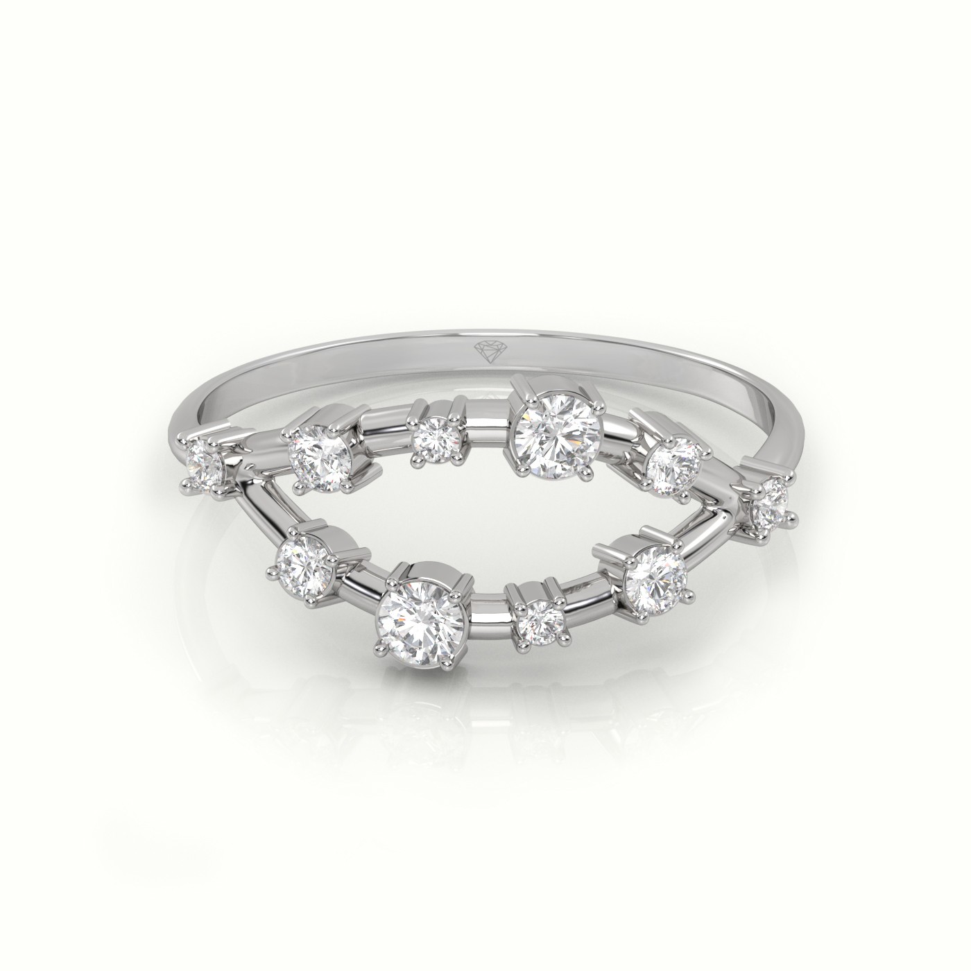 18k white gold  round cut diamond 4 prongs open setting designer ring