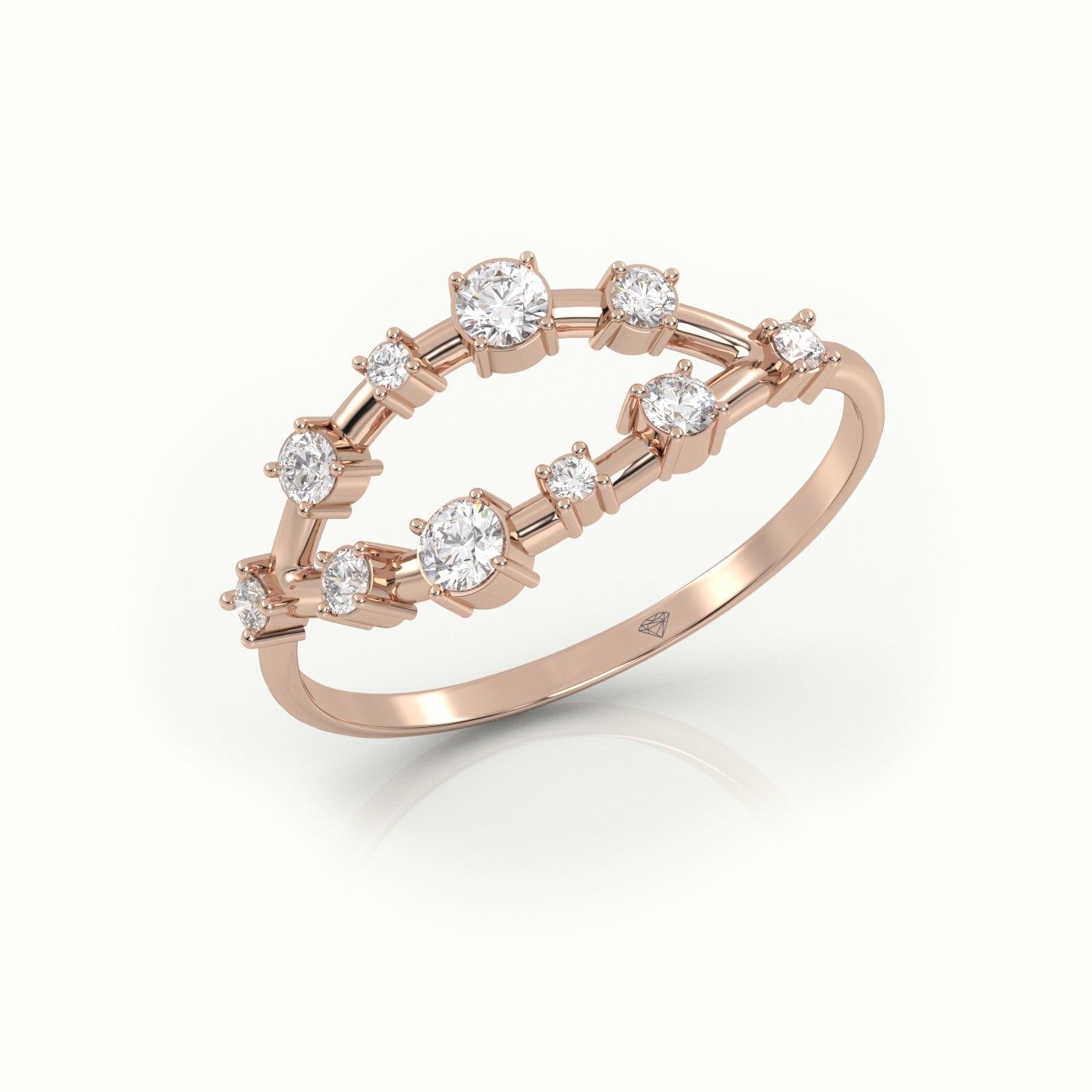 18k rose gold  round cut diamond 4 prongs open setting designer ring Photos & images
