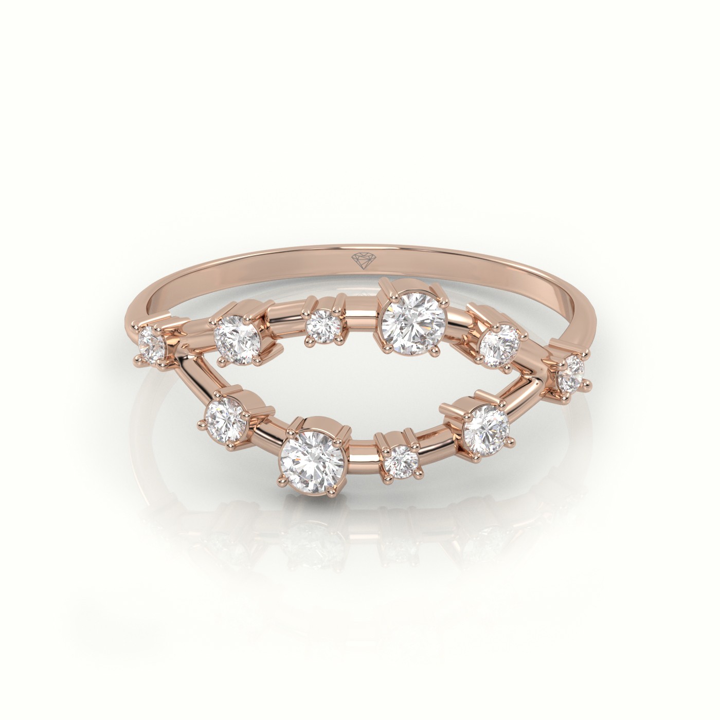 18k rose gold  round cut diamond 4 prongs open setting designer ring Photos & images