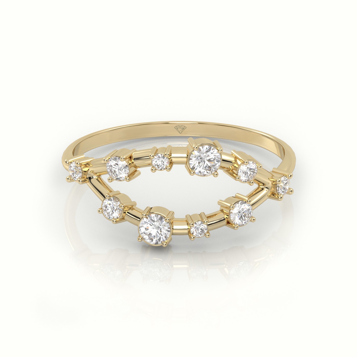 18k yellow gold  round cut diamond 4 prongs open setting designer ring Photos & images