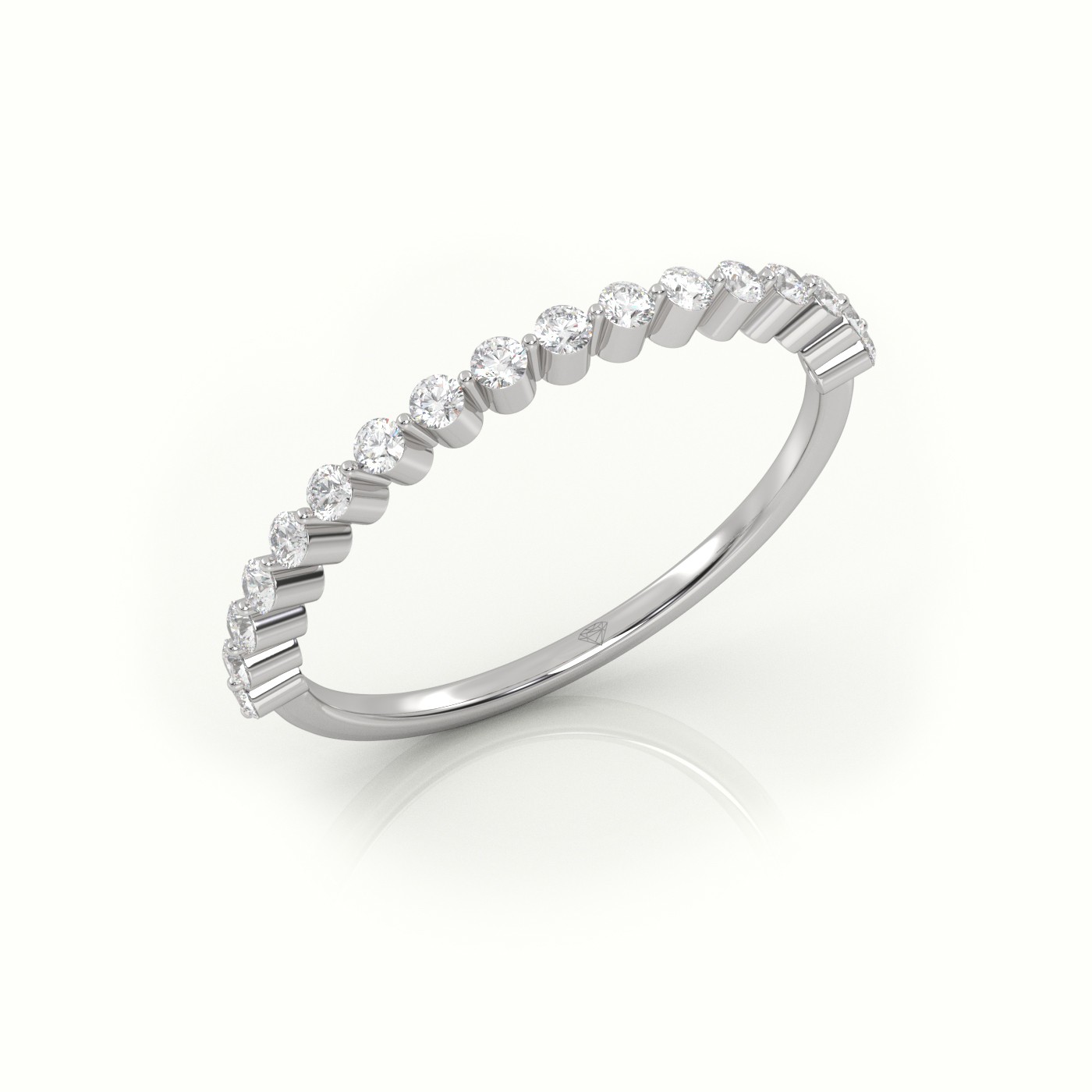 18k white gold  round cut diamond bar setting half eternity wedding band Photos & images