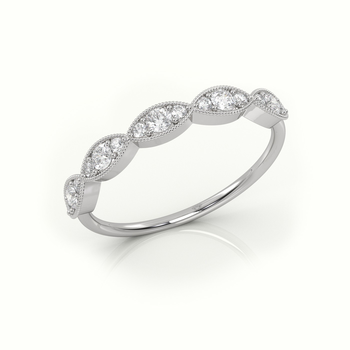 18k white gold  round cut diamond infinity design milgrain setting ring Photos & images