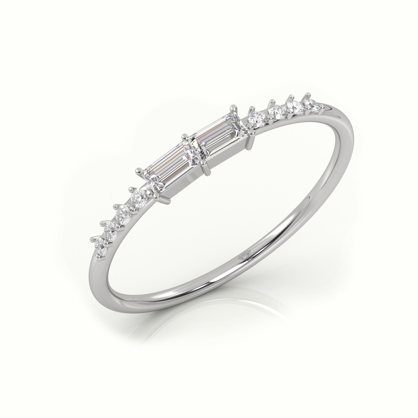 18k white gold  emerald cut diamond pave setting designer ring Photos & images