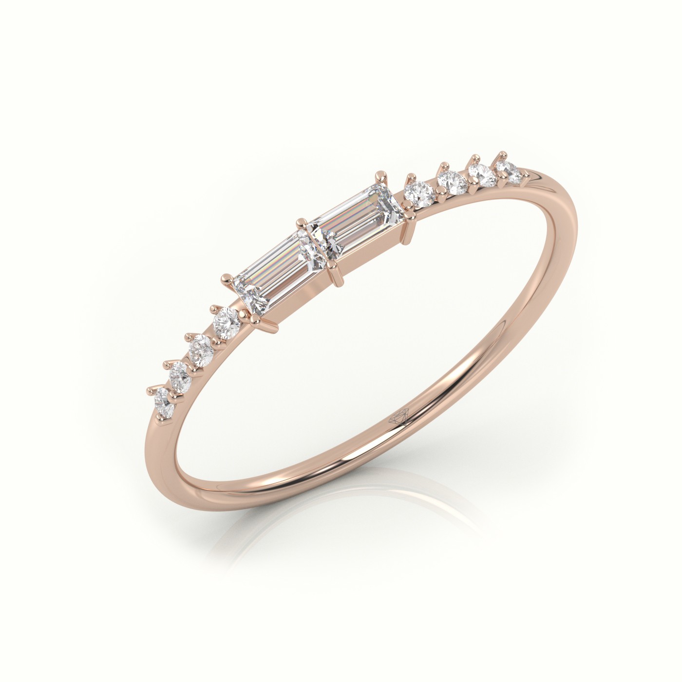 18k rose gold  emerald cut diamond pave setting designer ring Photos & images