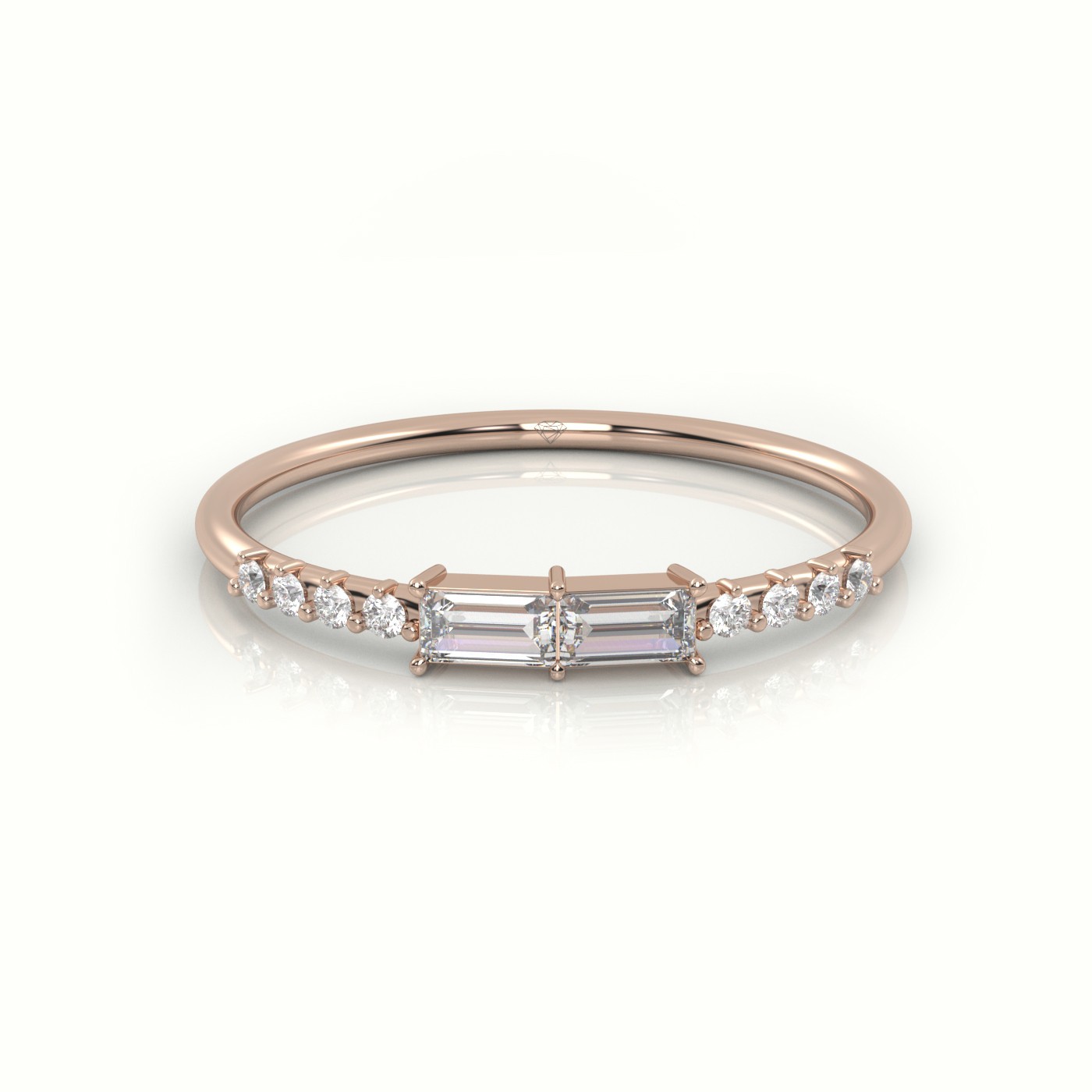 18k rose gold  emerald cut diamond pave setting designer ring