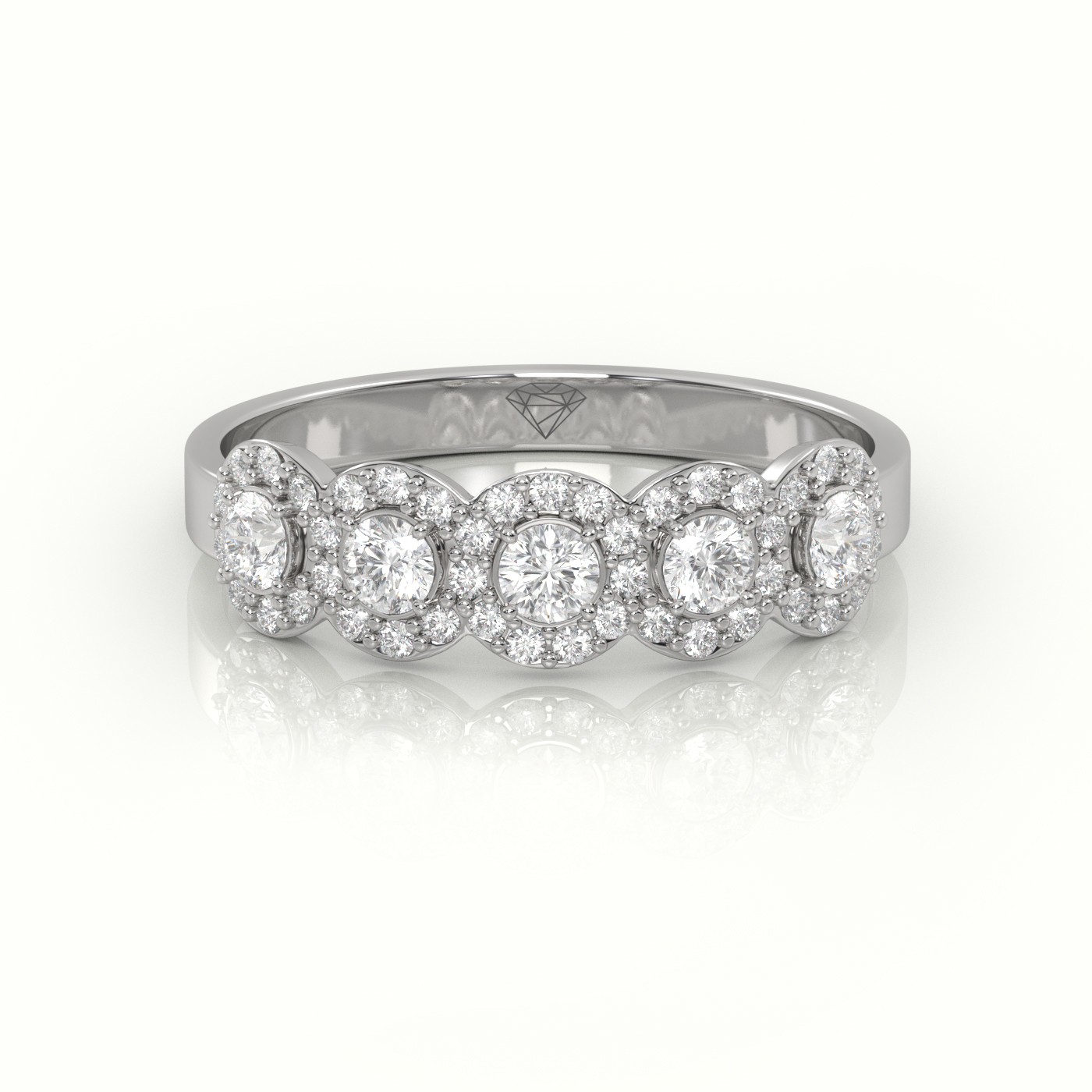 18k white gold  round cut diamond halo designer ring