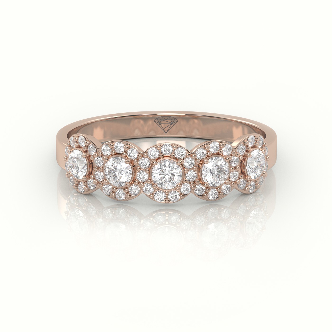 18k rose gold  round cut diamond halo designer ring