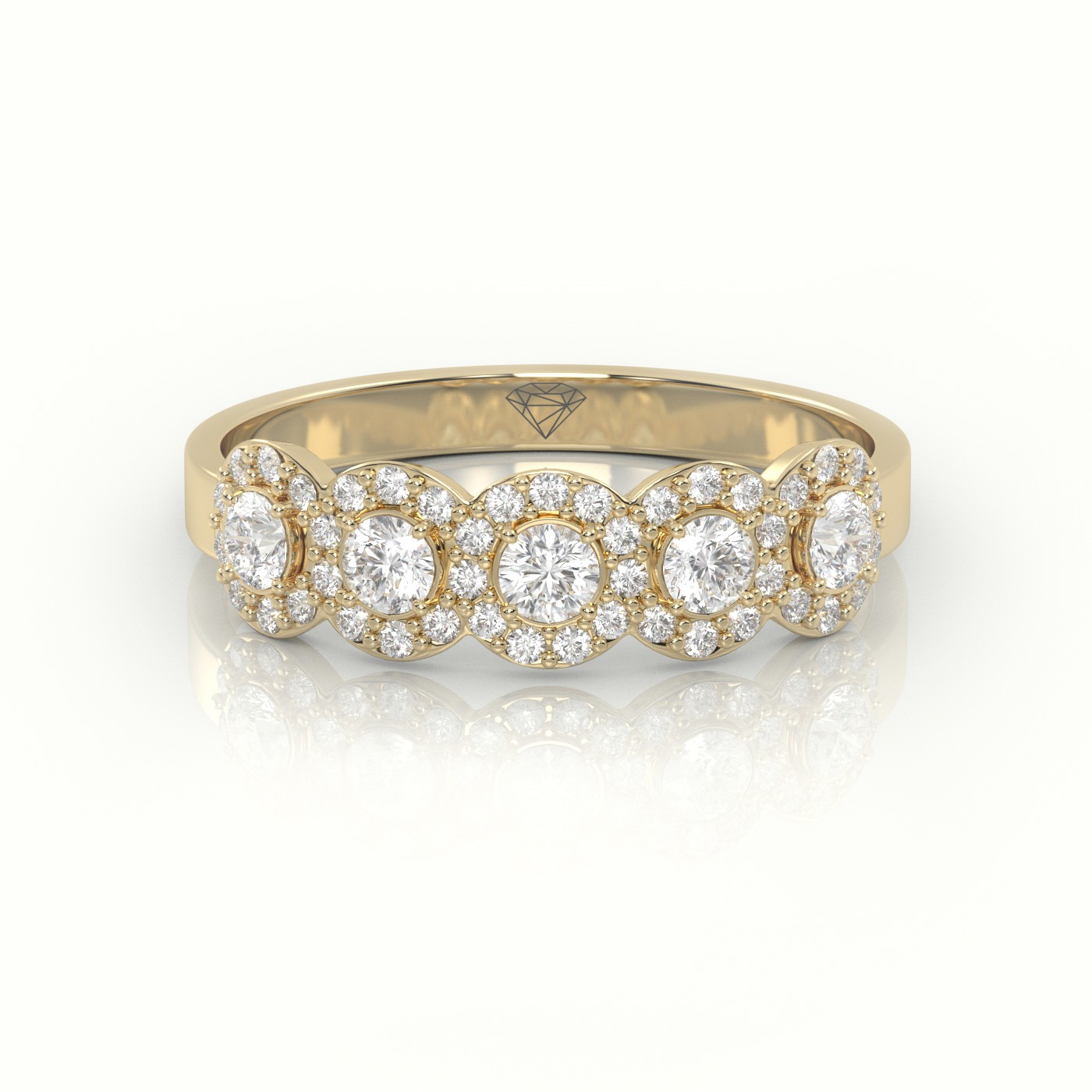 18k yellow gold  round cut diamond halo designer ring Photos & images