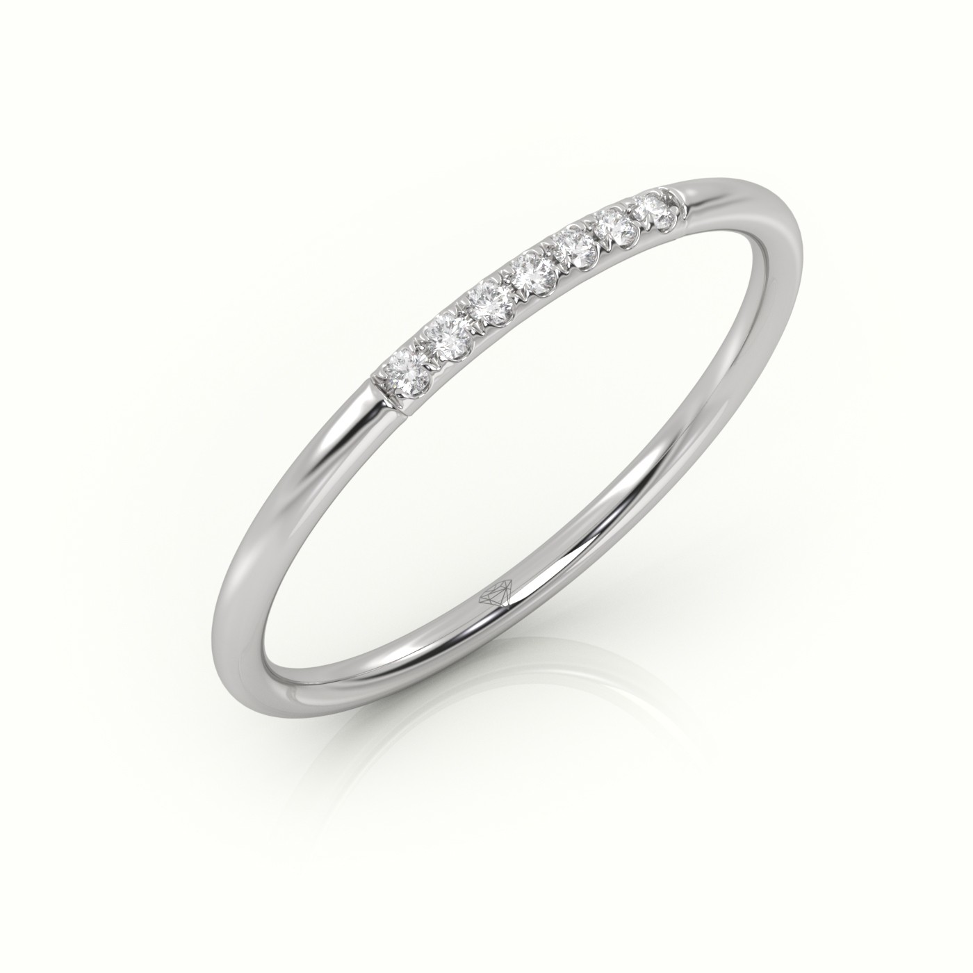 18k white gold  round cut diamond highly polished half eternity wedding band Photos & images