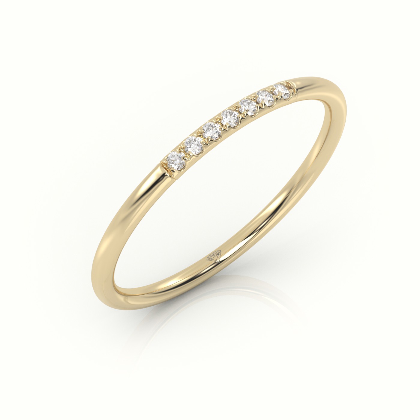 18k yellow gold  round cut diamond highly polished half eternity wedding band Photos & images