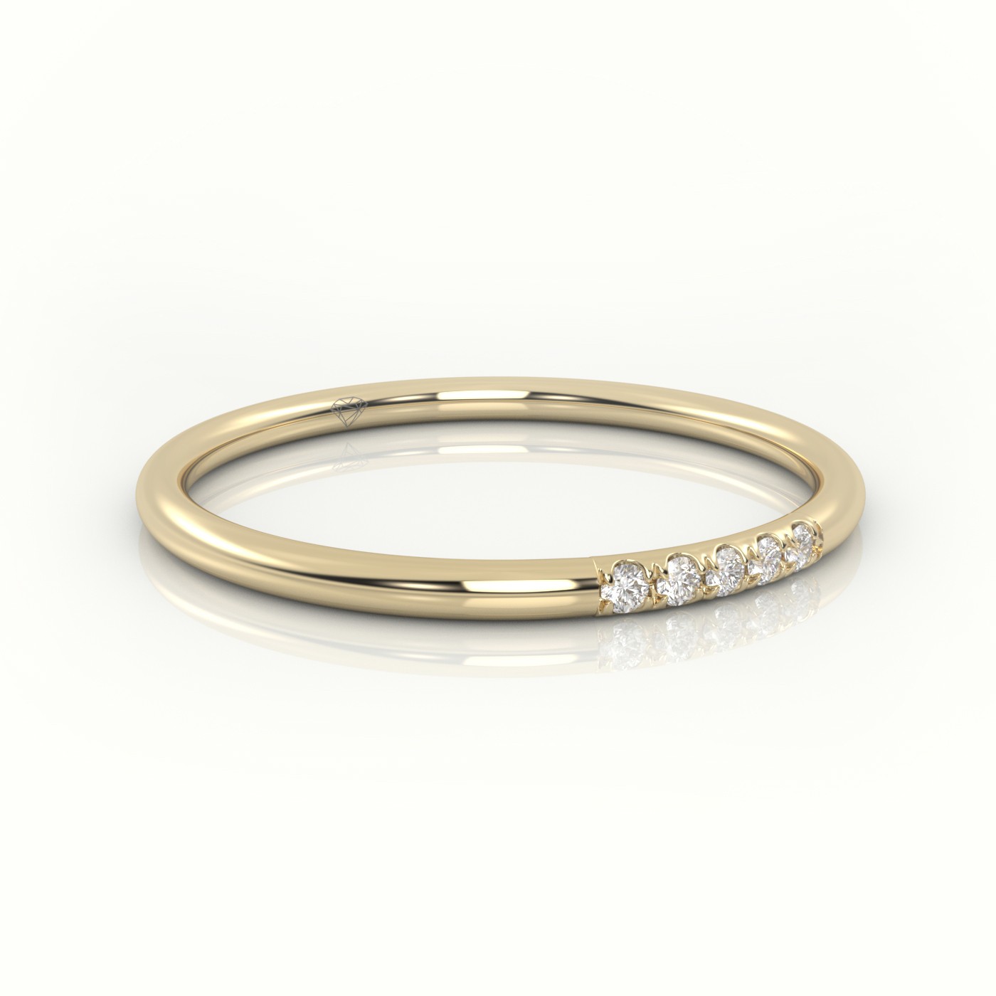 18k yellow gold  round cut diamond polished half eternity wedding band Photos & images