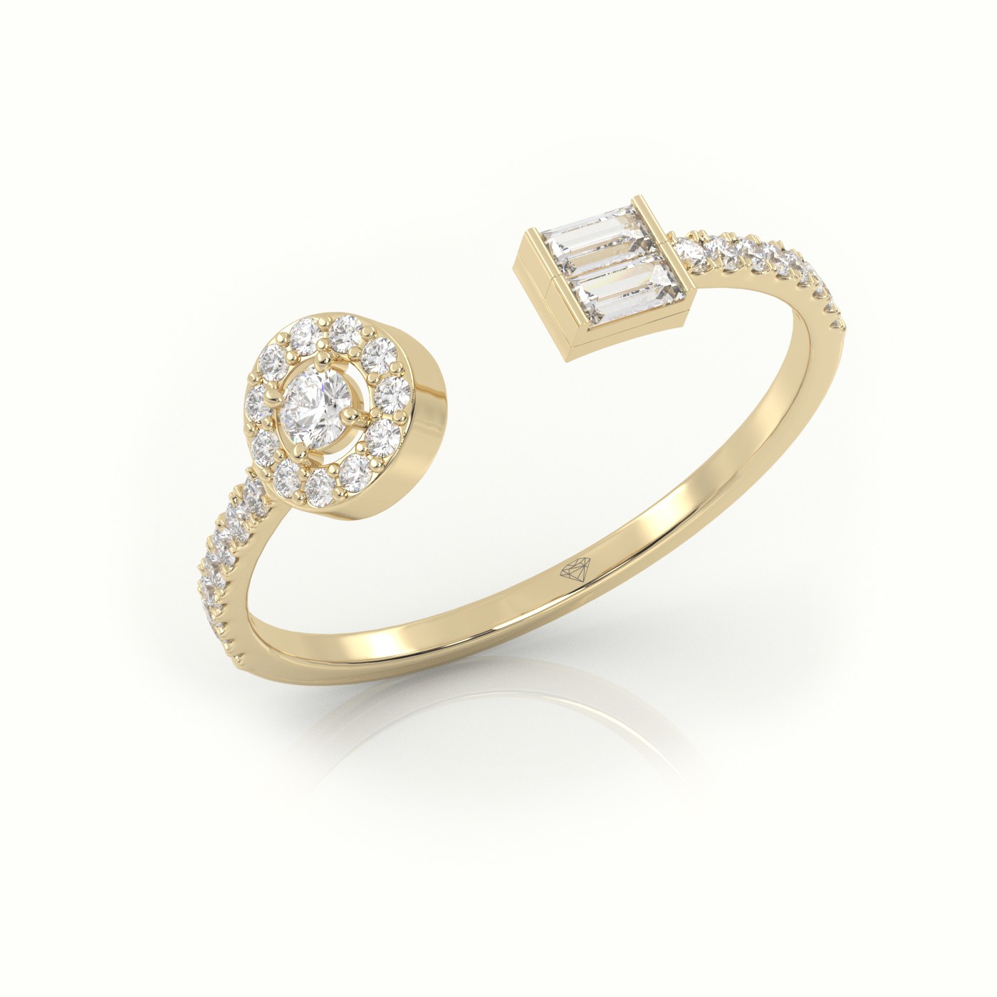 18k yellow gold  round & emerald cut diamond open pave setting ring Photos & images