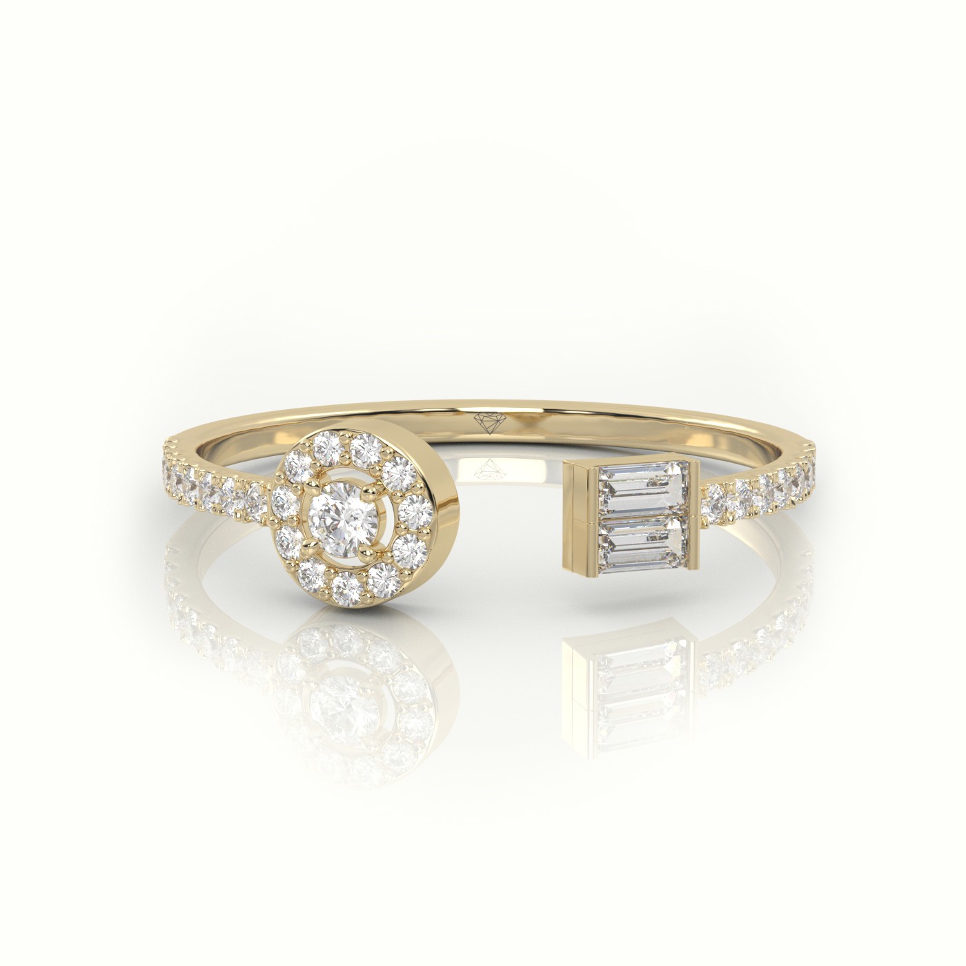 18k yellow gold  round & emerald cut diamond open pave setting ring