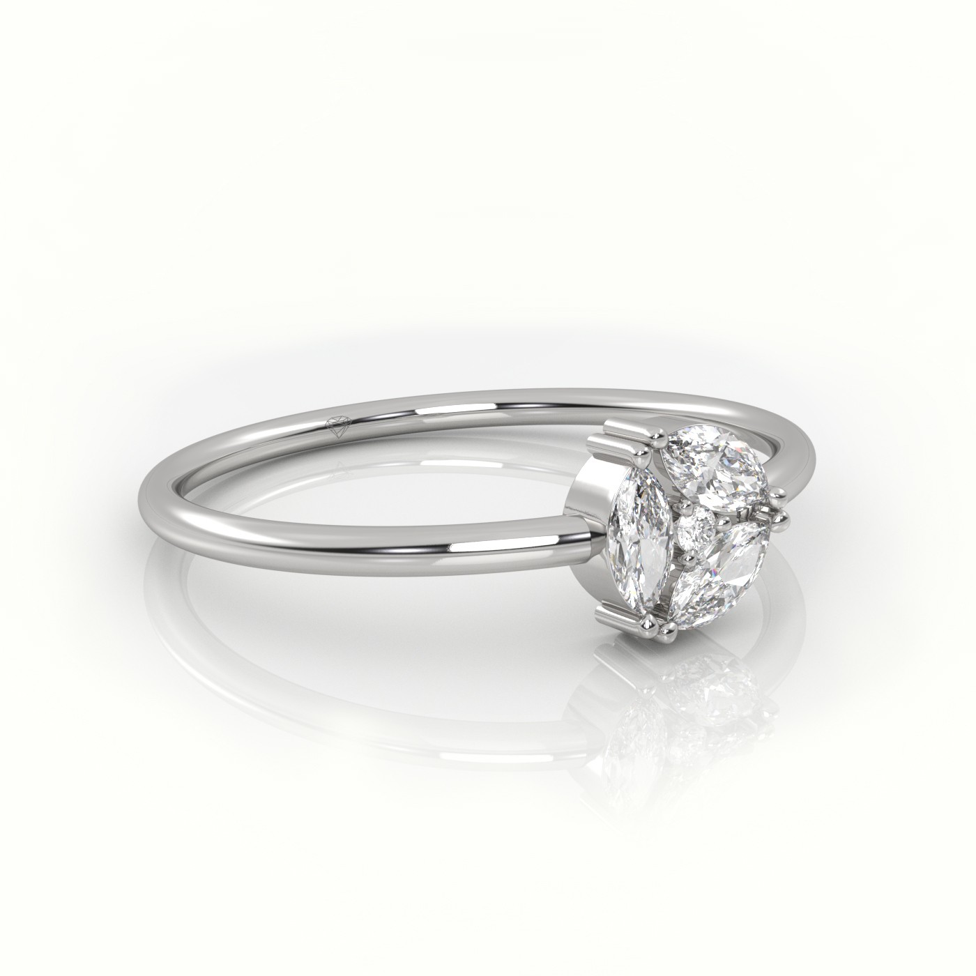 18k white gold  round & marquise cut diamond 9 prongs solitaire engagement ring Photos & images