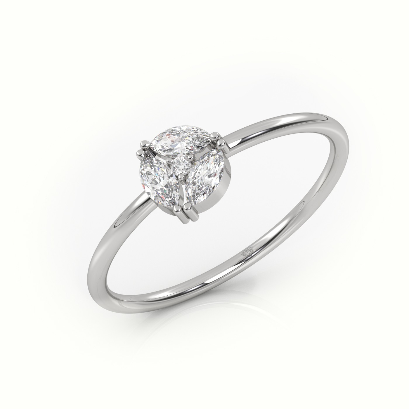 18k white gold  round & marquise cut diamond 9 prongs solitaire engagement ring Photos & images