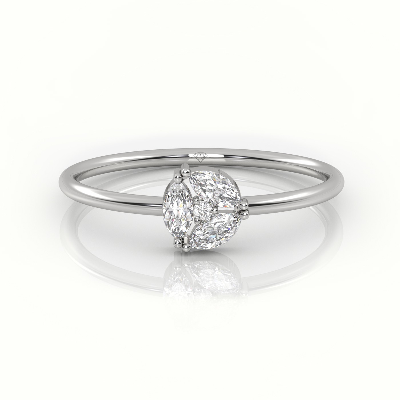 18k white gold  round & marquise cut diamond 9 prongs solitaire engagement ring