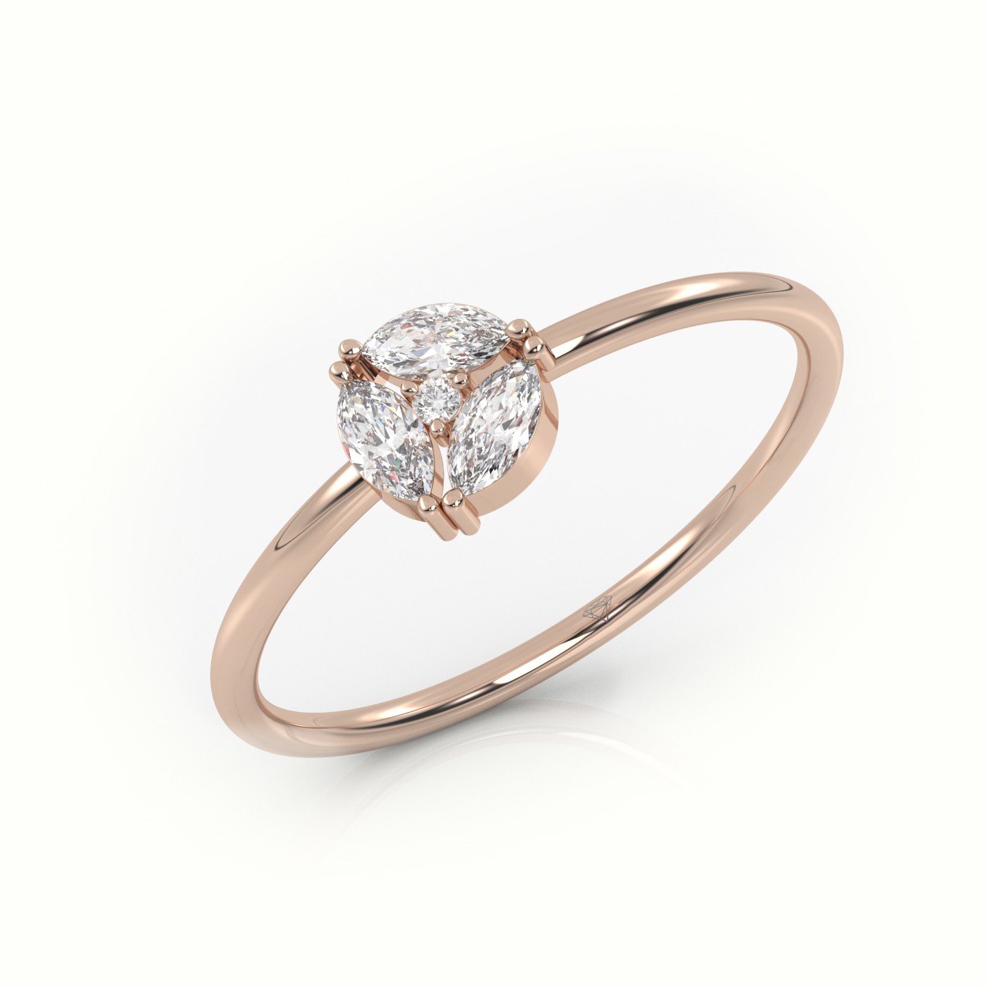 18k rose gold  round & marquise cut diamond 9 prongs solitaire engagement ring Photos & images