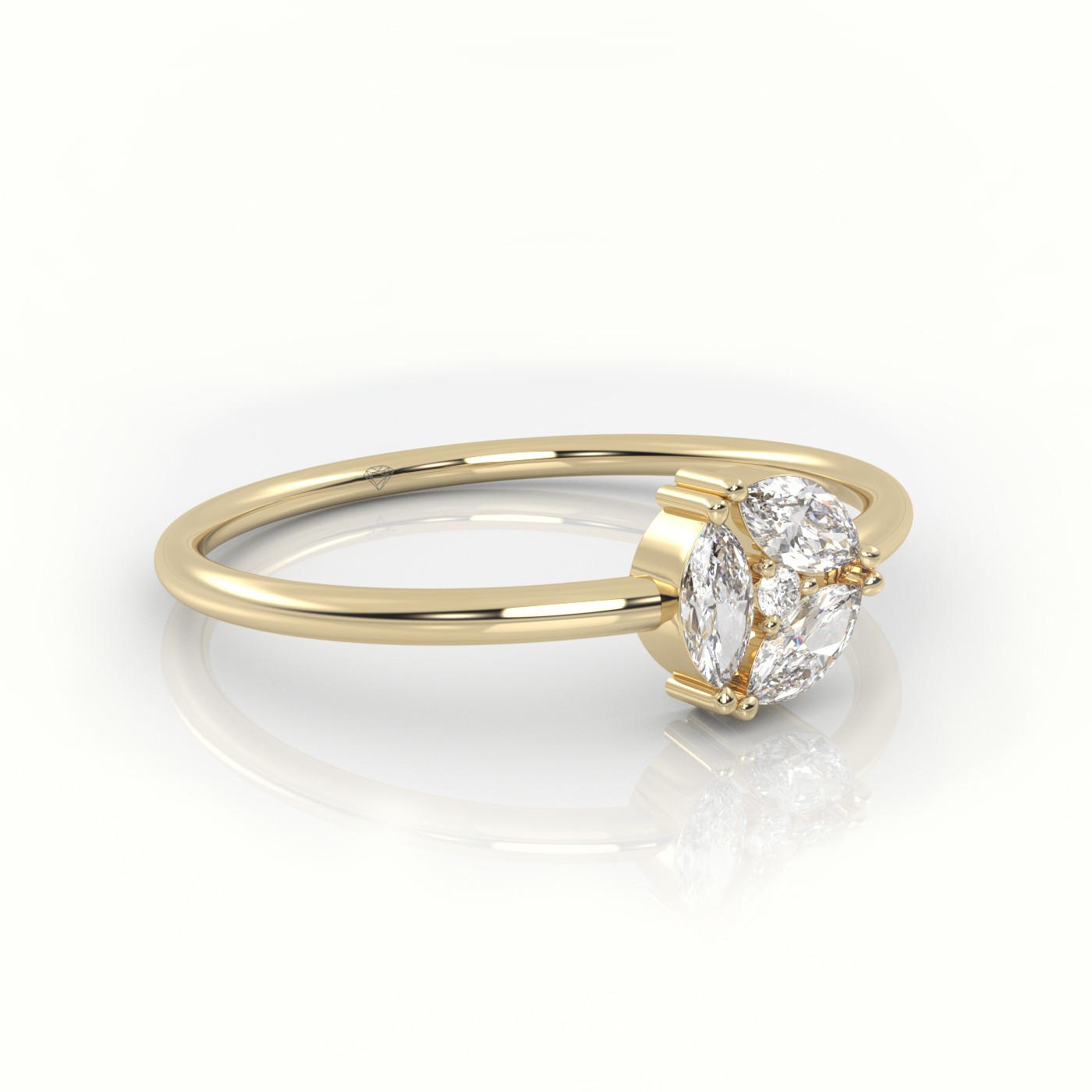 18k yellow gold  round & marquise cut diamond 9 prongs solitaire engagement ring Photos & images