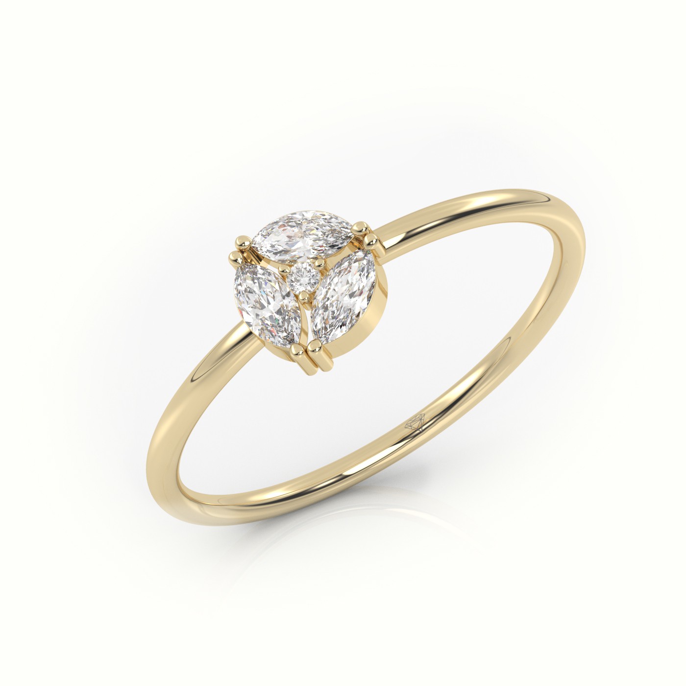 18k yellow gold  round & marquise cut diamond 9 prongs solitaire engagement ring Photos & images