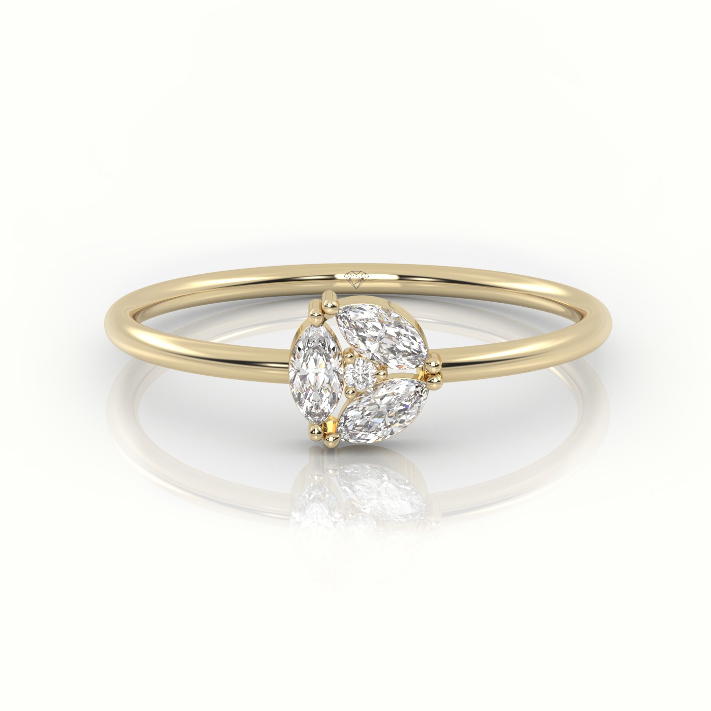 18k yellow gold  round & marquise cut diamond 9 prongs solitaire engagement ring