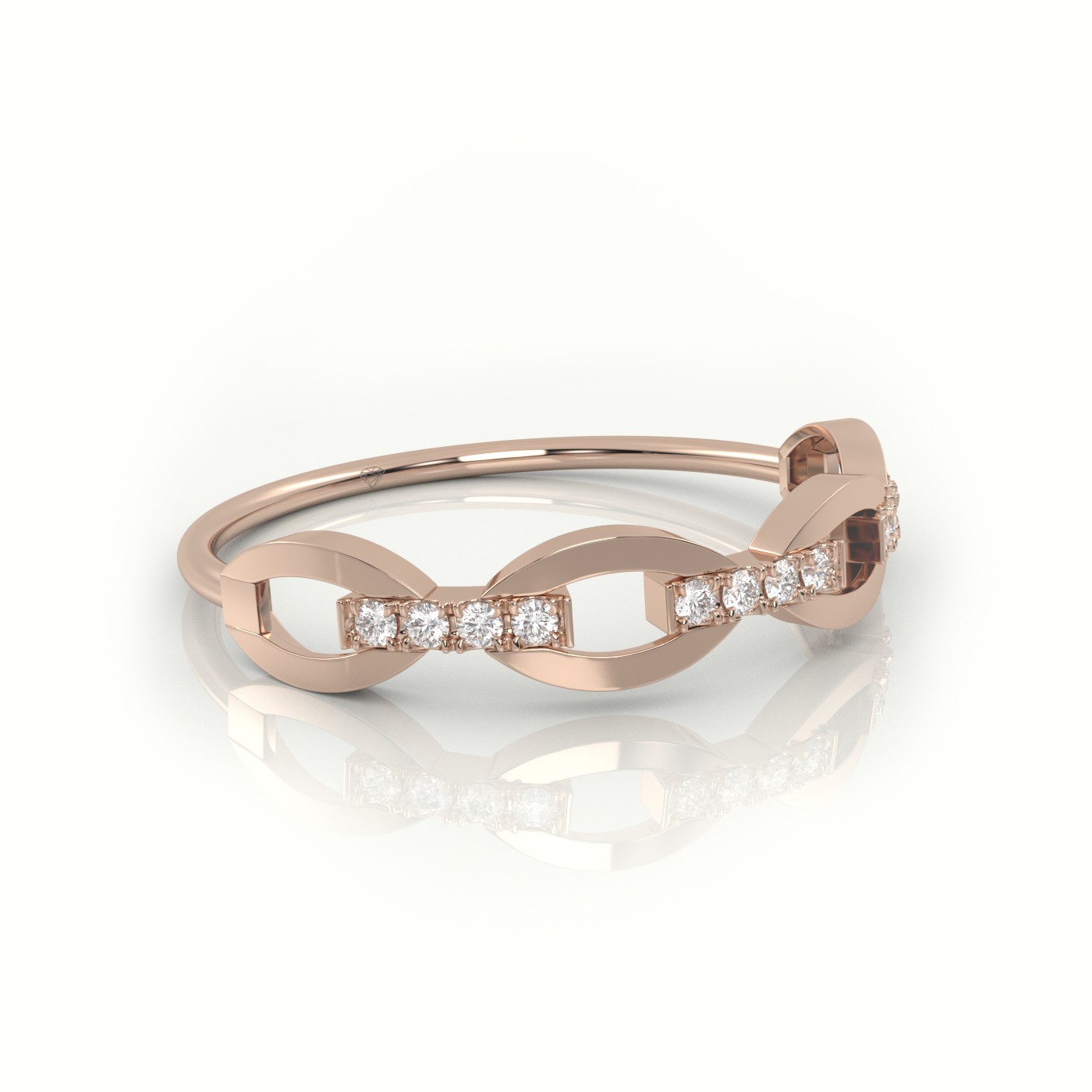 18k rose gold  round cut diamond infinity style designer ring Photos & images