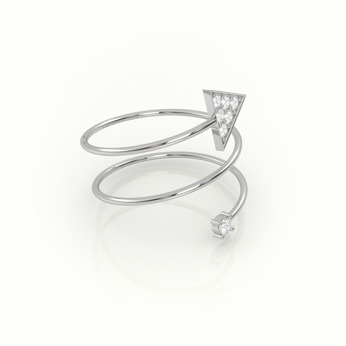 18k white gold  round cut diamond spiraling triangle ring Photos & images