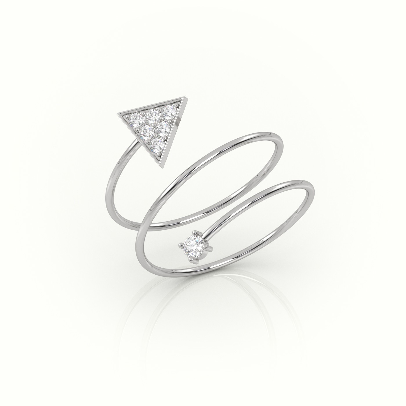 18k white gold  round cut diamond spiraling triangle ring Photos & images