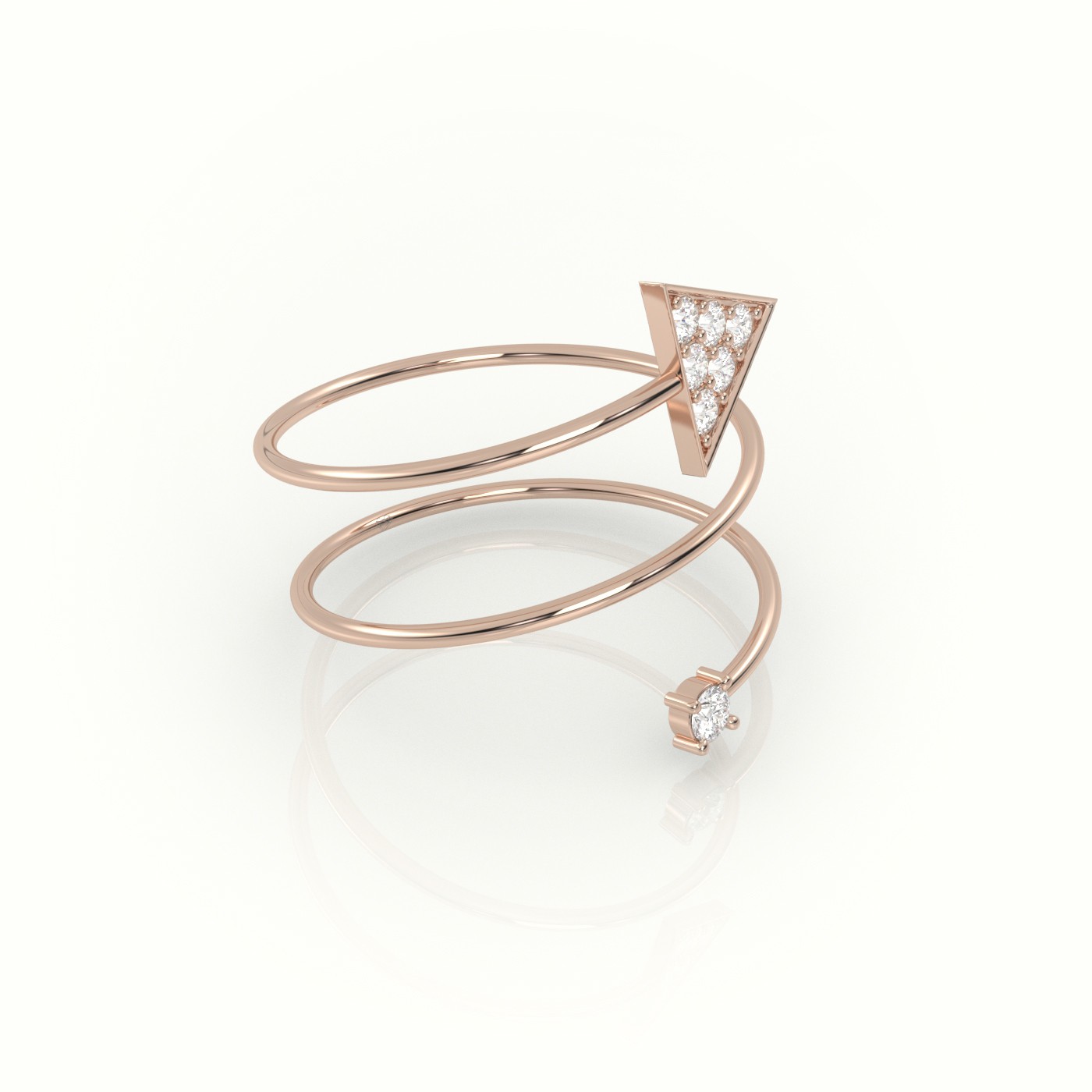 18k rose gold  round cut diamond spiraling triangle ring Photos & images