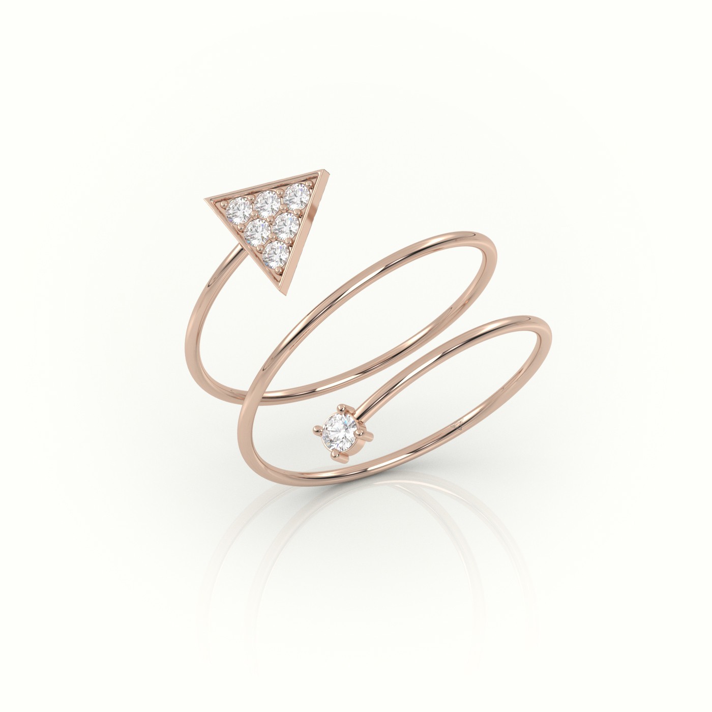 18k rose gold  round cut diamond spiraling triangle ring Photos & images