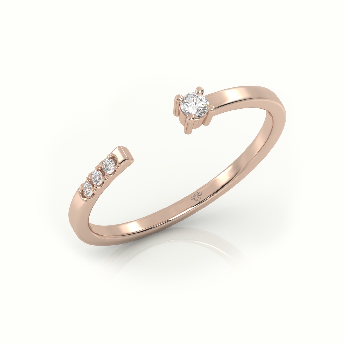 18k rose gold  round cut diamond open setting designer ring Photos & images