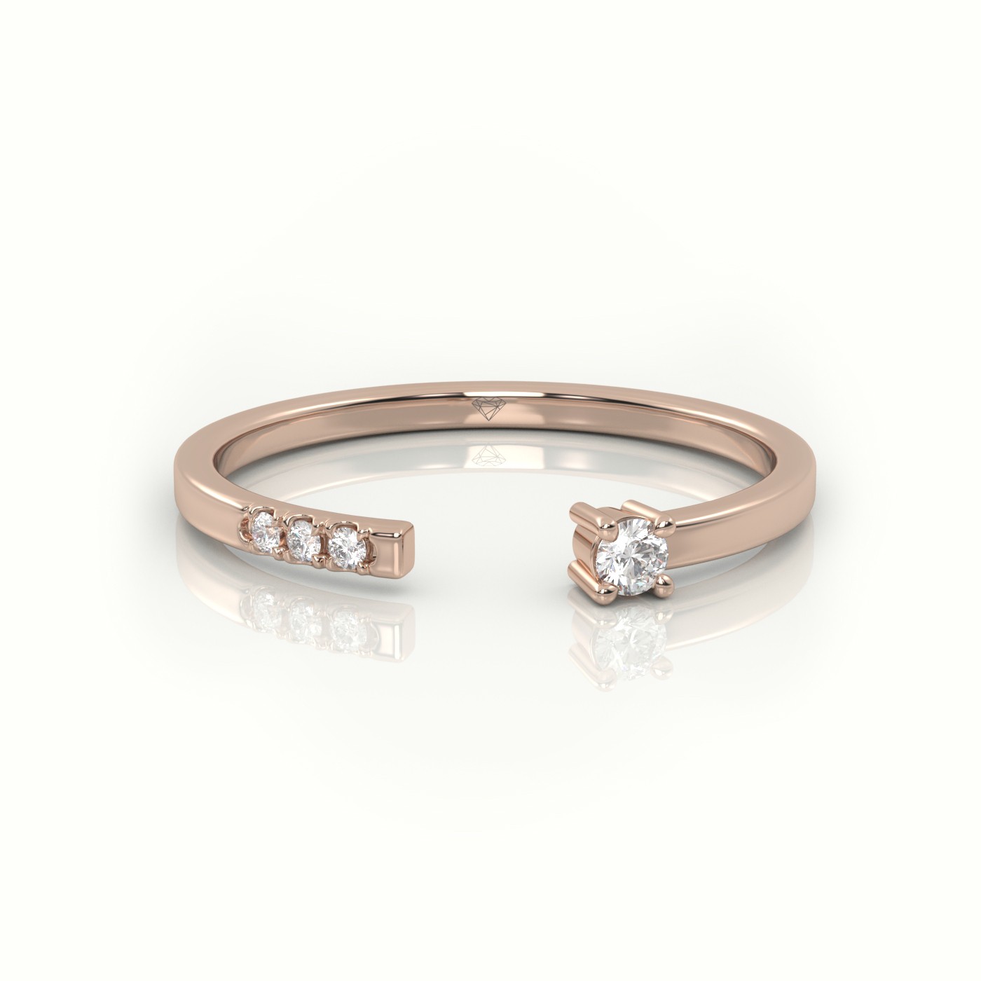 18k rose gold  round cut diamond open setting designer ring