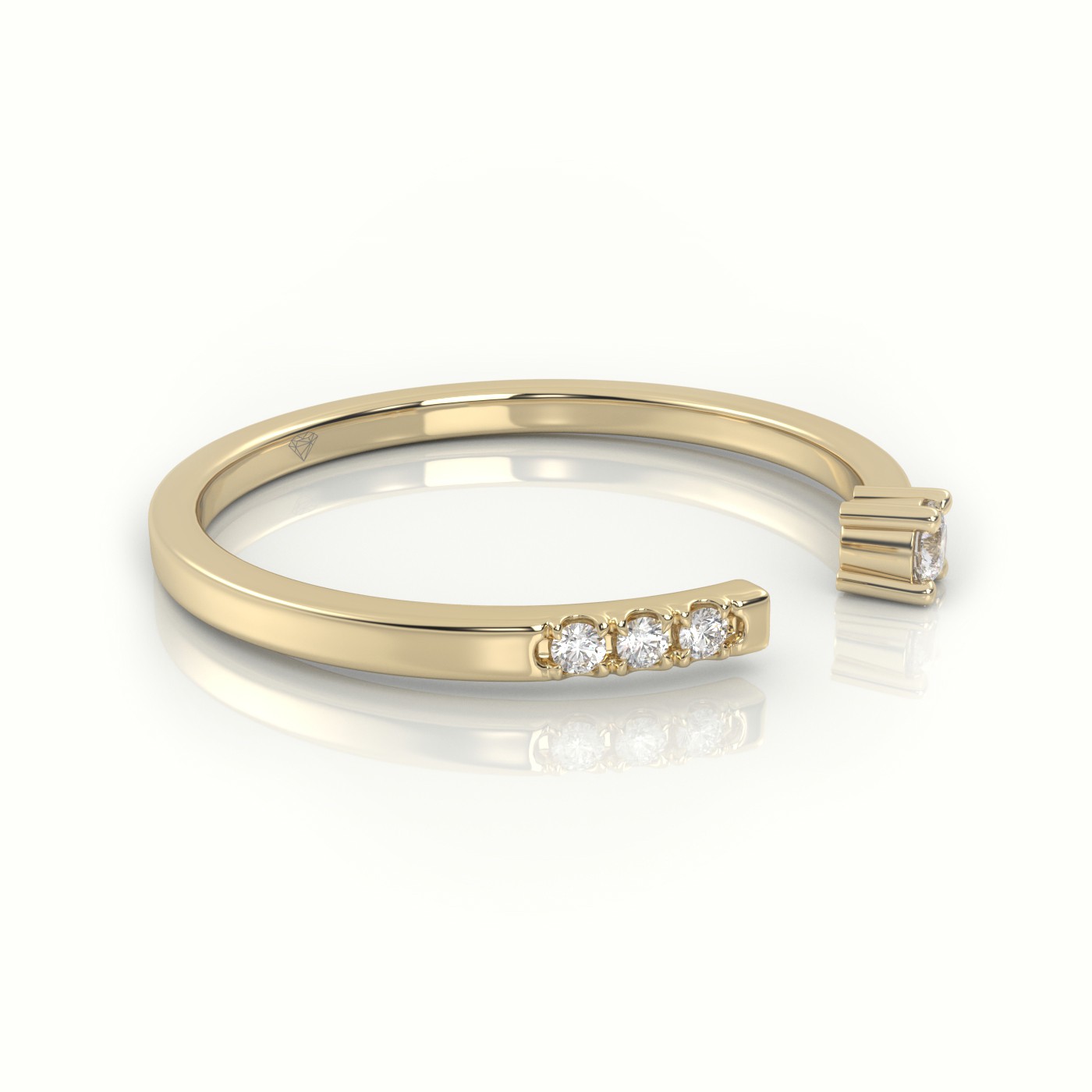 18k yellow gold  round cut diamond open setting designer ring Photos & images