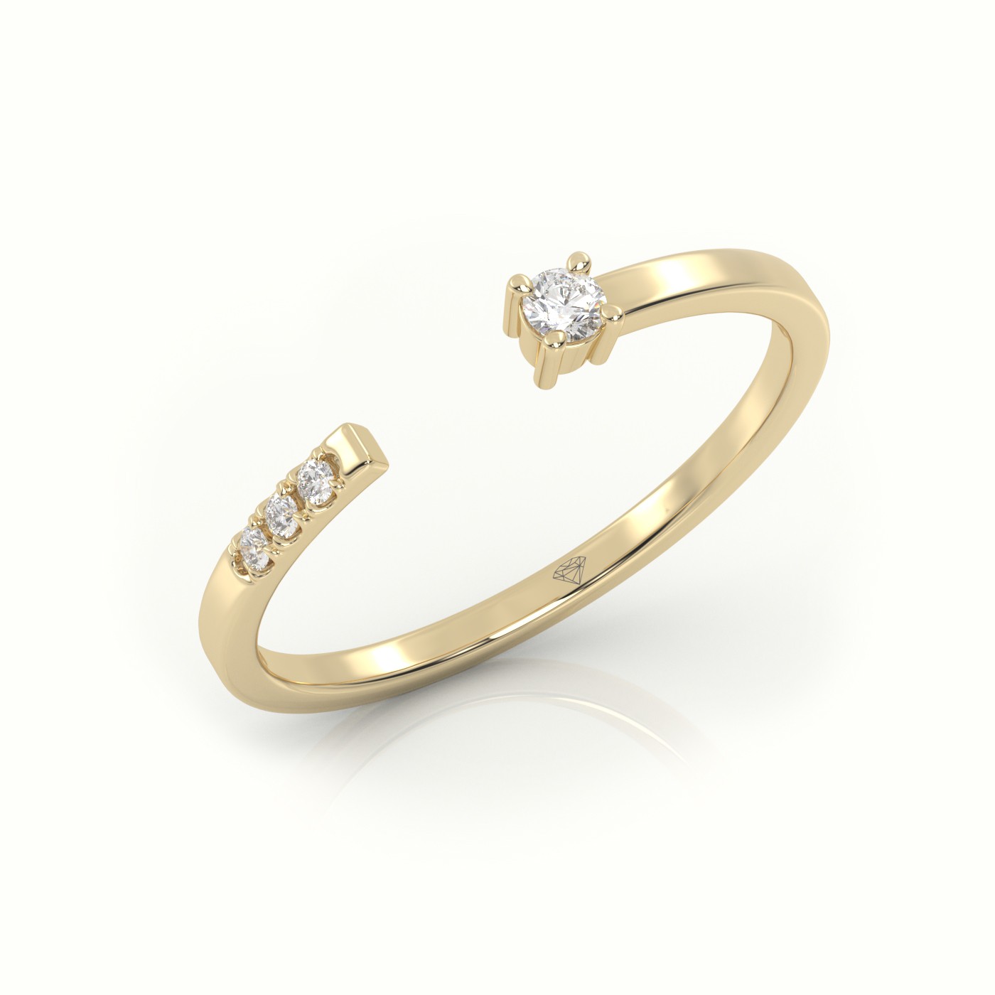 18k yellow gold  round cut diamond open setting designer ring Photos & images