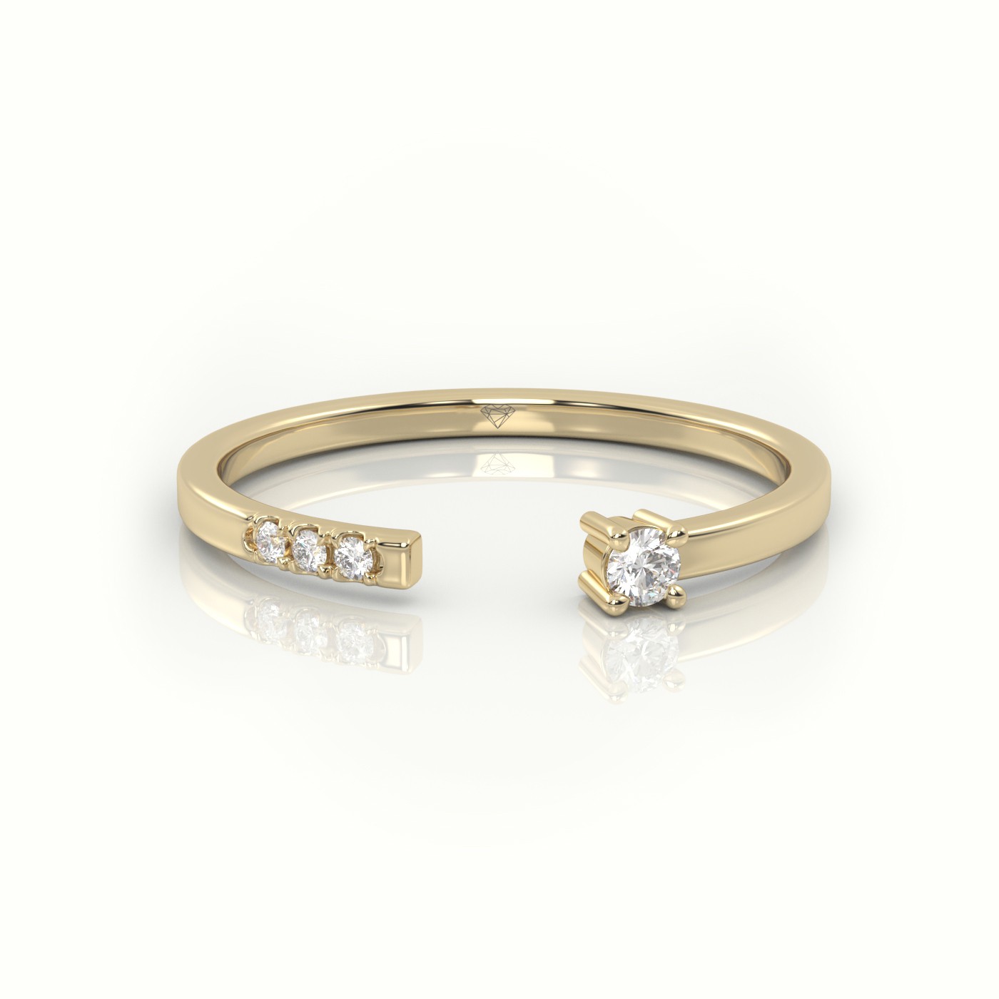 18k yellow gold  round cut diamond open setting designer ring