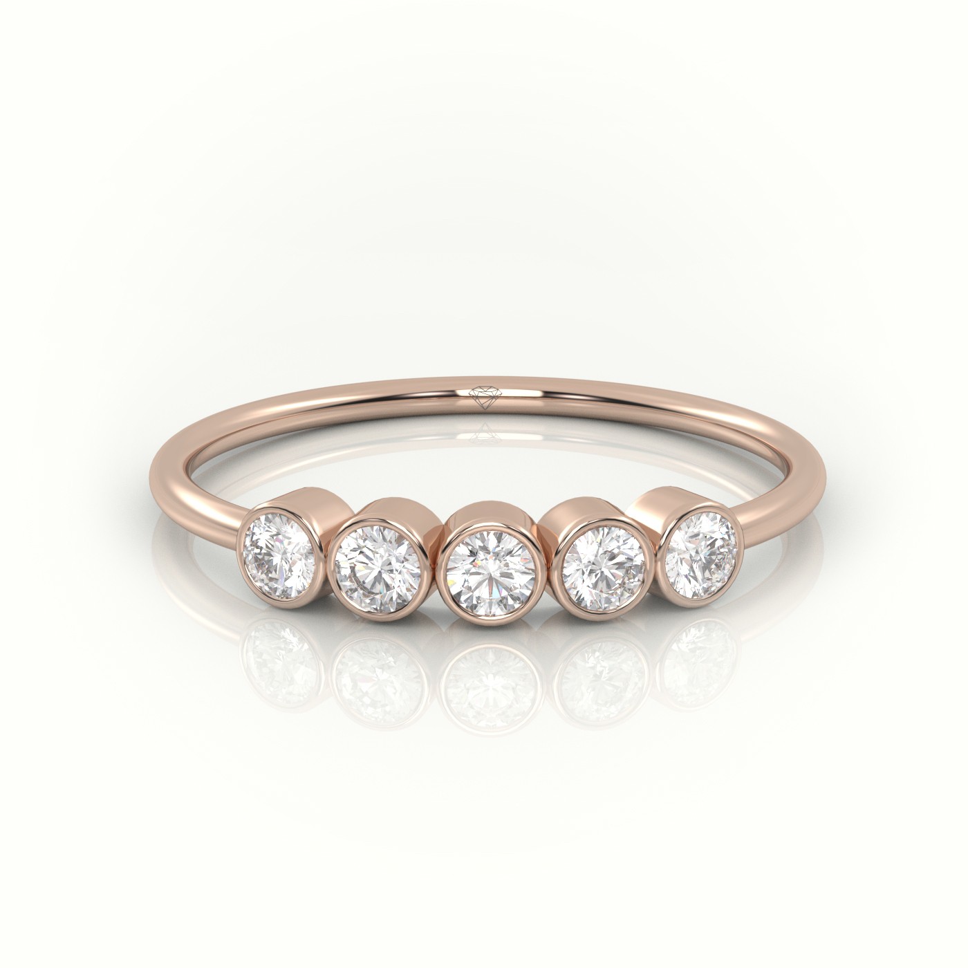18k rose gold  round cut diamond bezel setting designer ring
